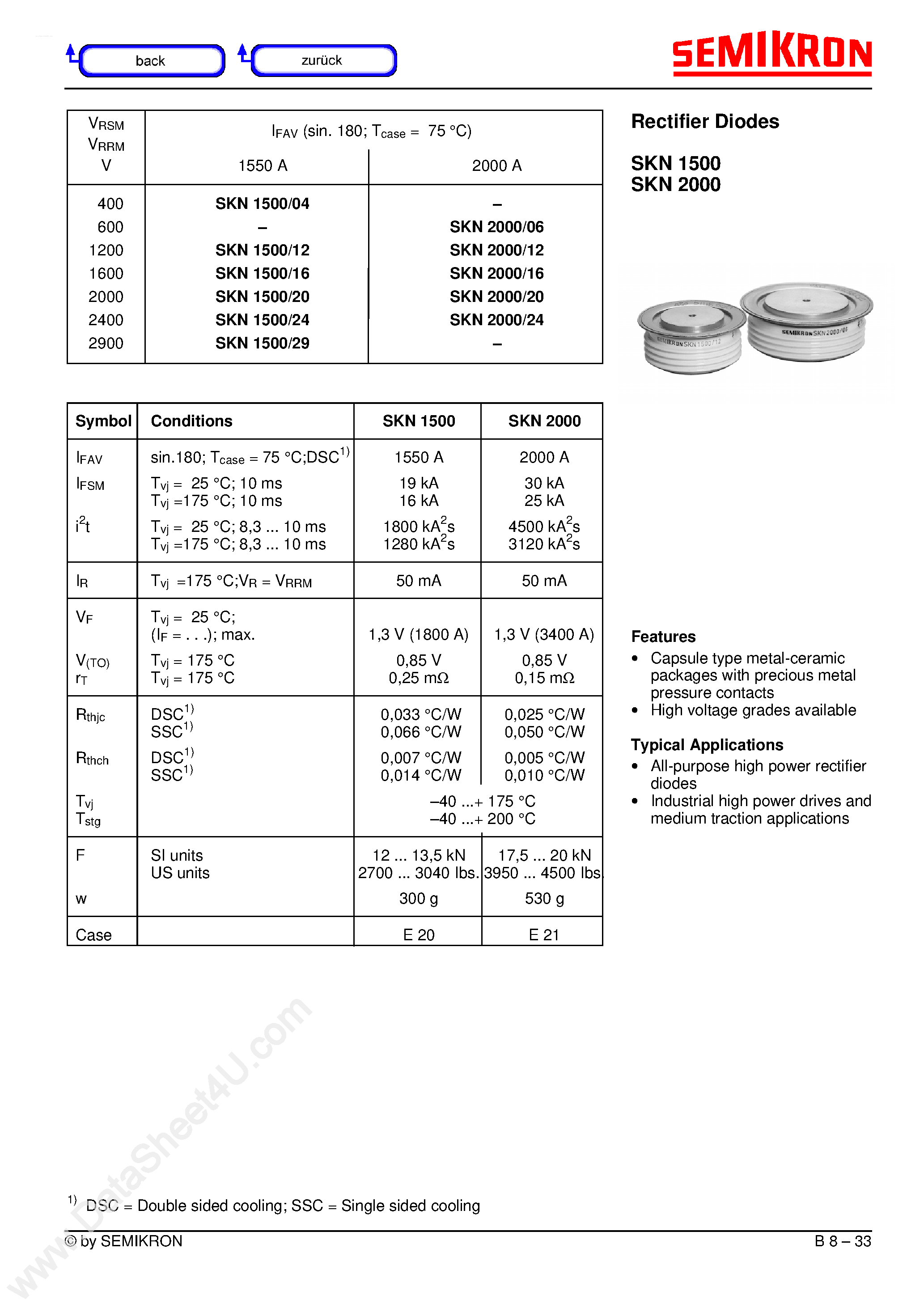 Даташит SKN1500 - (SKN1500 / SKN2000) Rectifier Diodes страница 1