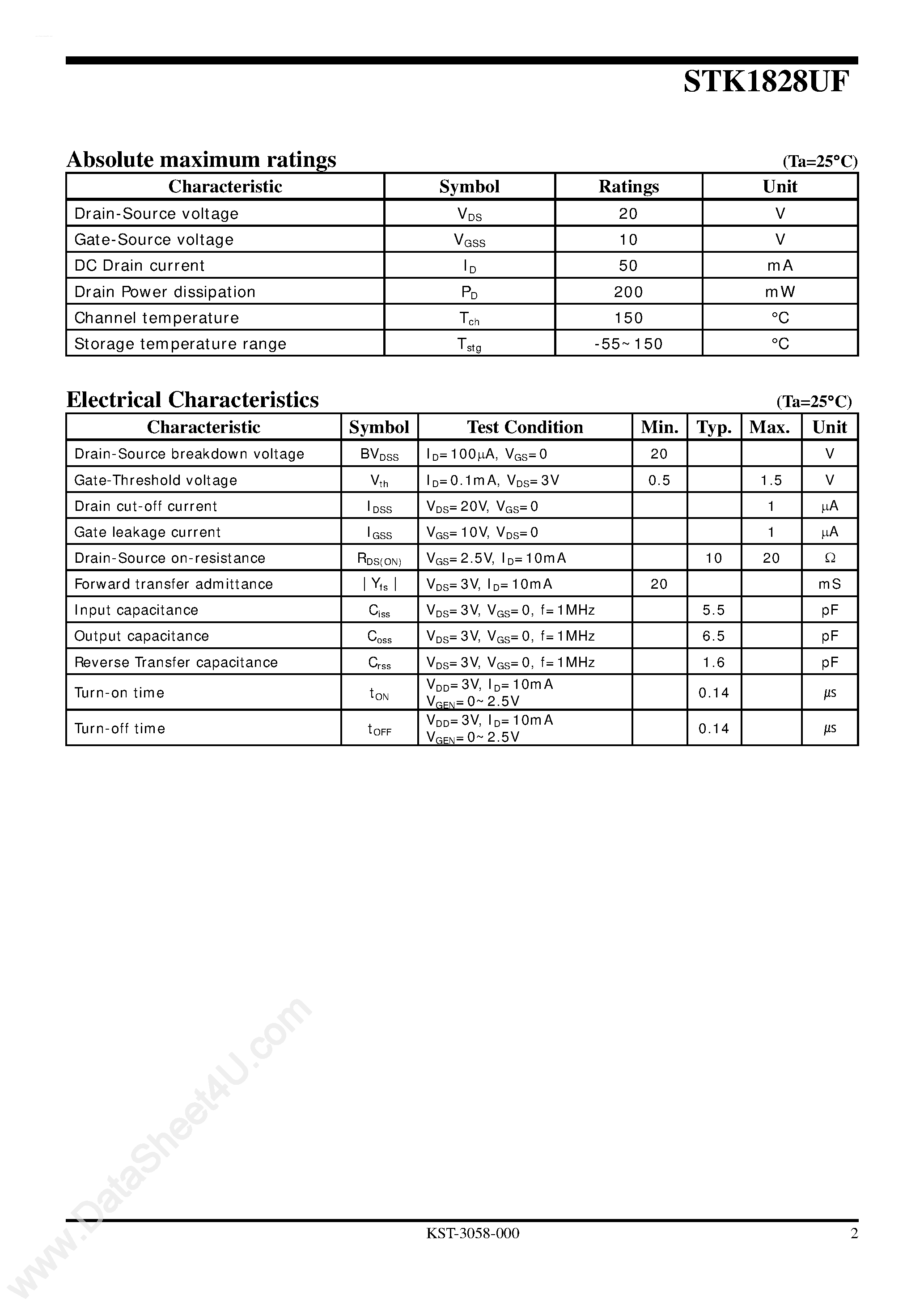 Datasheet STK1828UF - N-Channel Enhancement-Mode MOSFET page 2