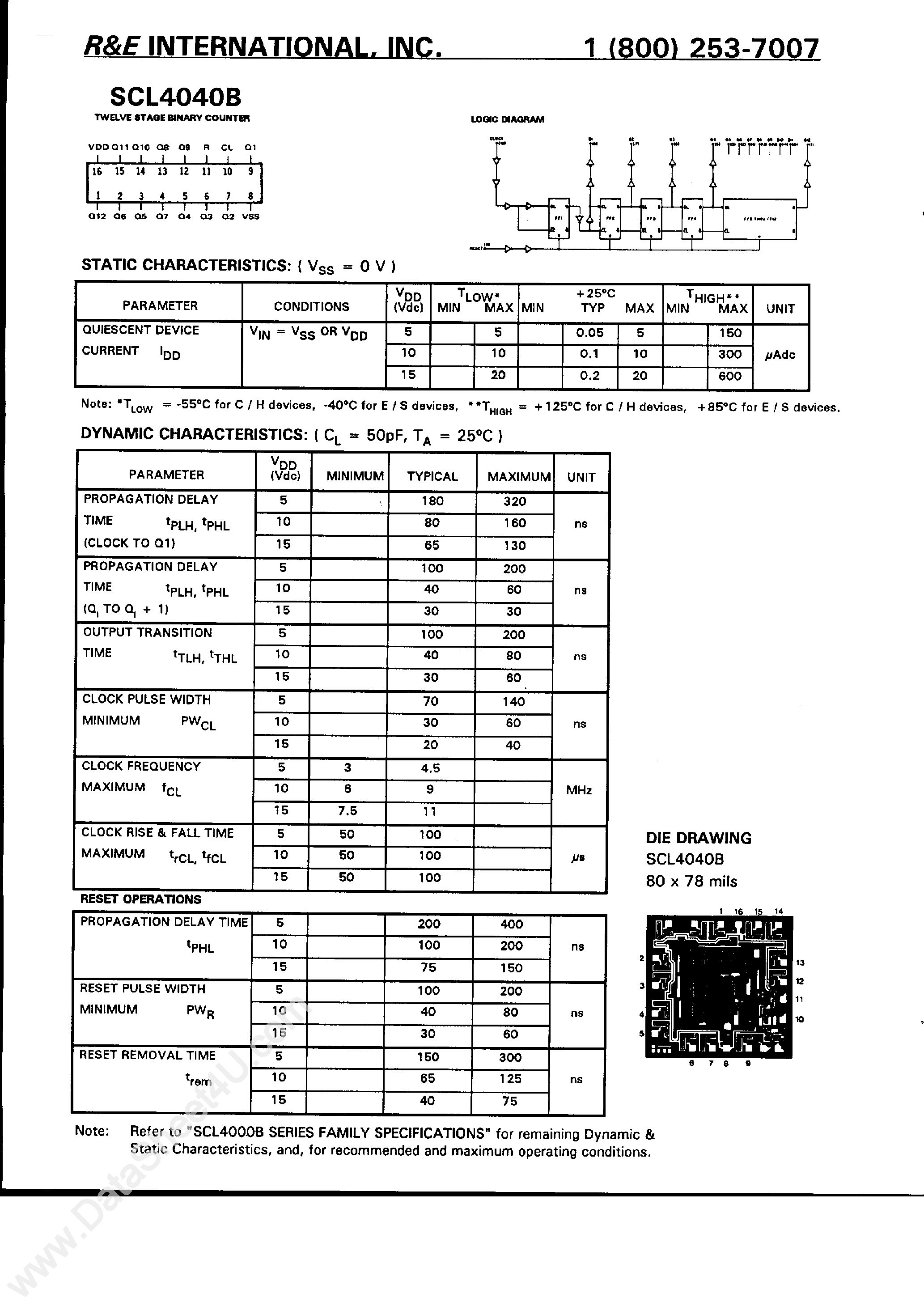 Datasheet SCL4040B - 12 Stage Binary Counter page 1