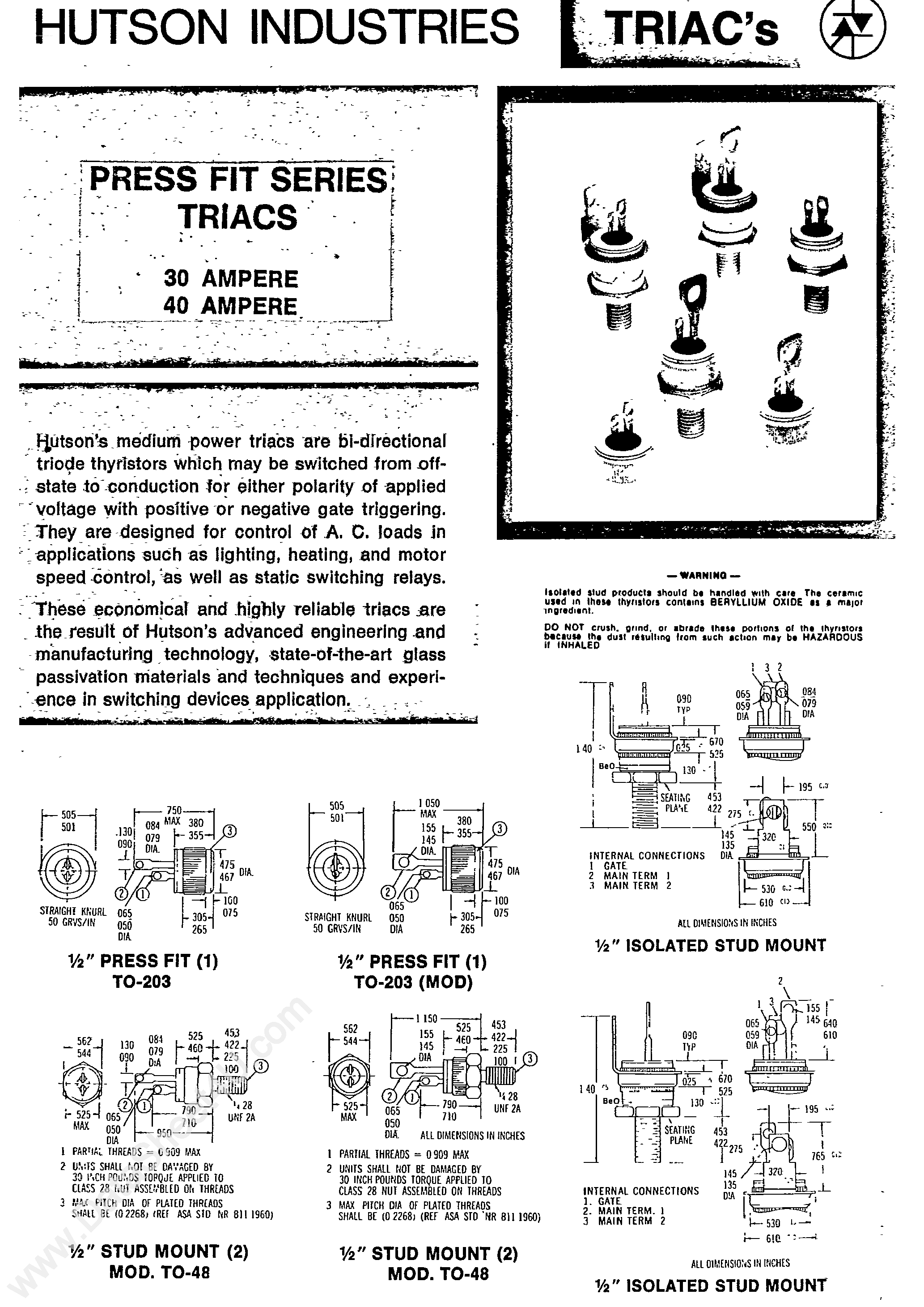 Datasheet PT130 page 1 Datasheet PT130 - Triacs page 1