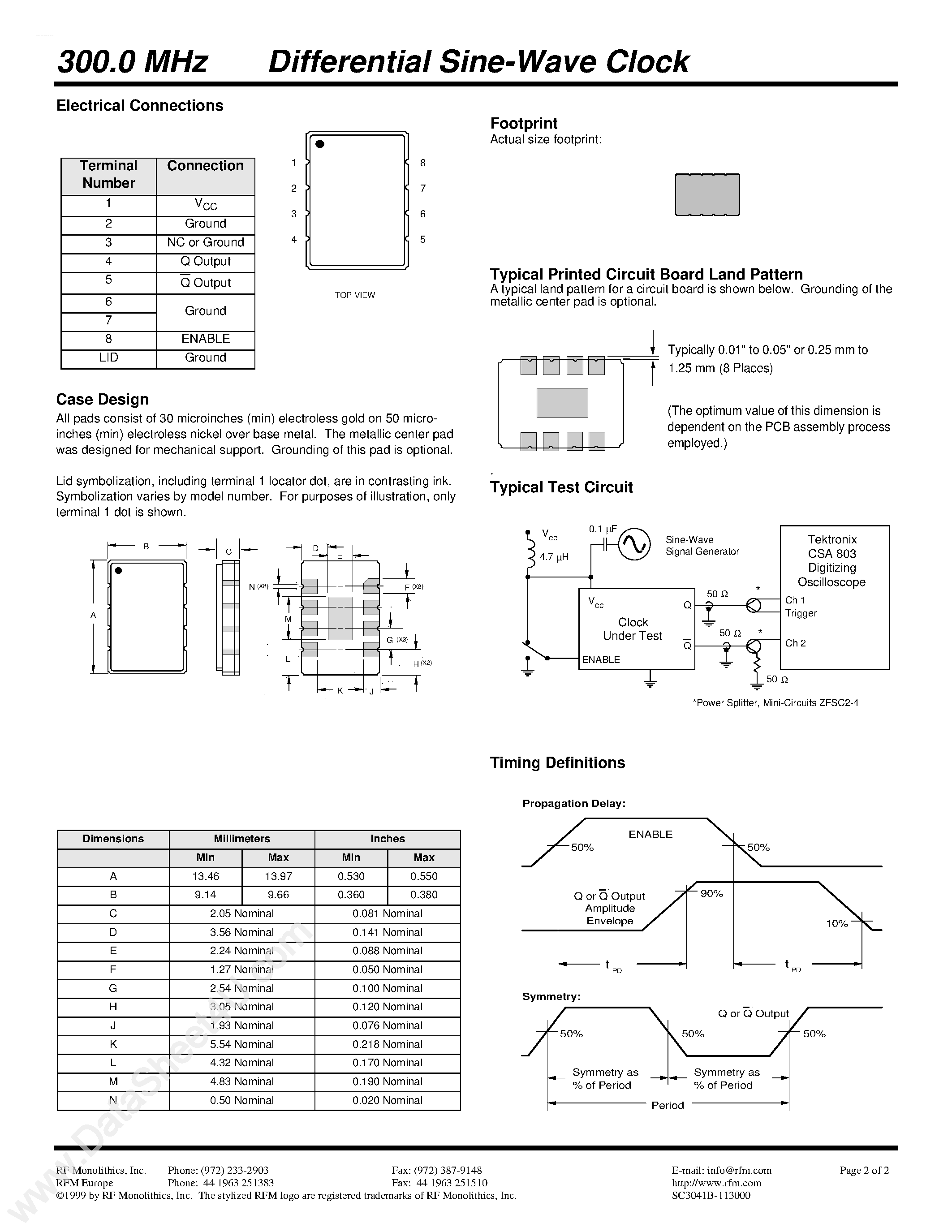 Datasheet SC3041B page 2 Datasheet SC3041B - 300.0 MHz Differential Sine-Wave Clock page 2