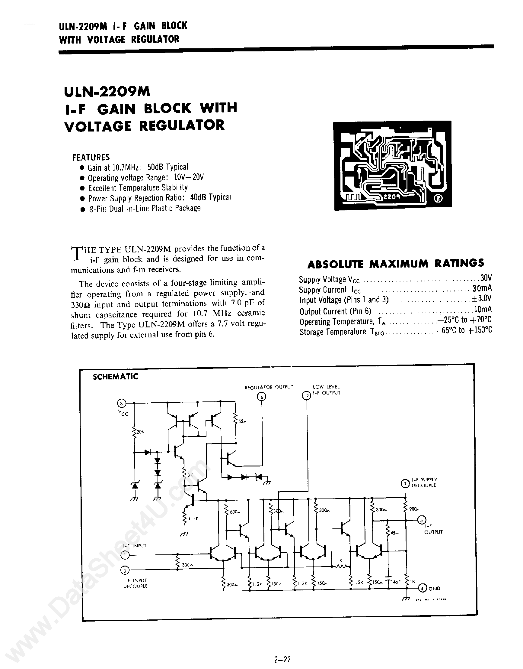 Datasheet ULN-2209M page 1 Datasheet ULN-2209M - I-F Gain Block page 1