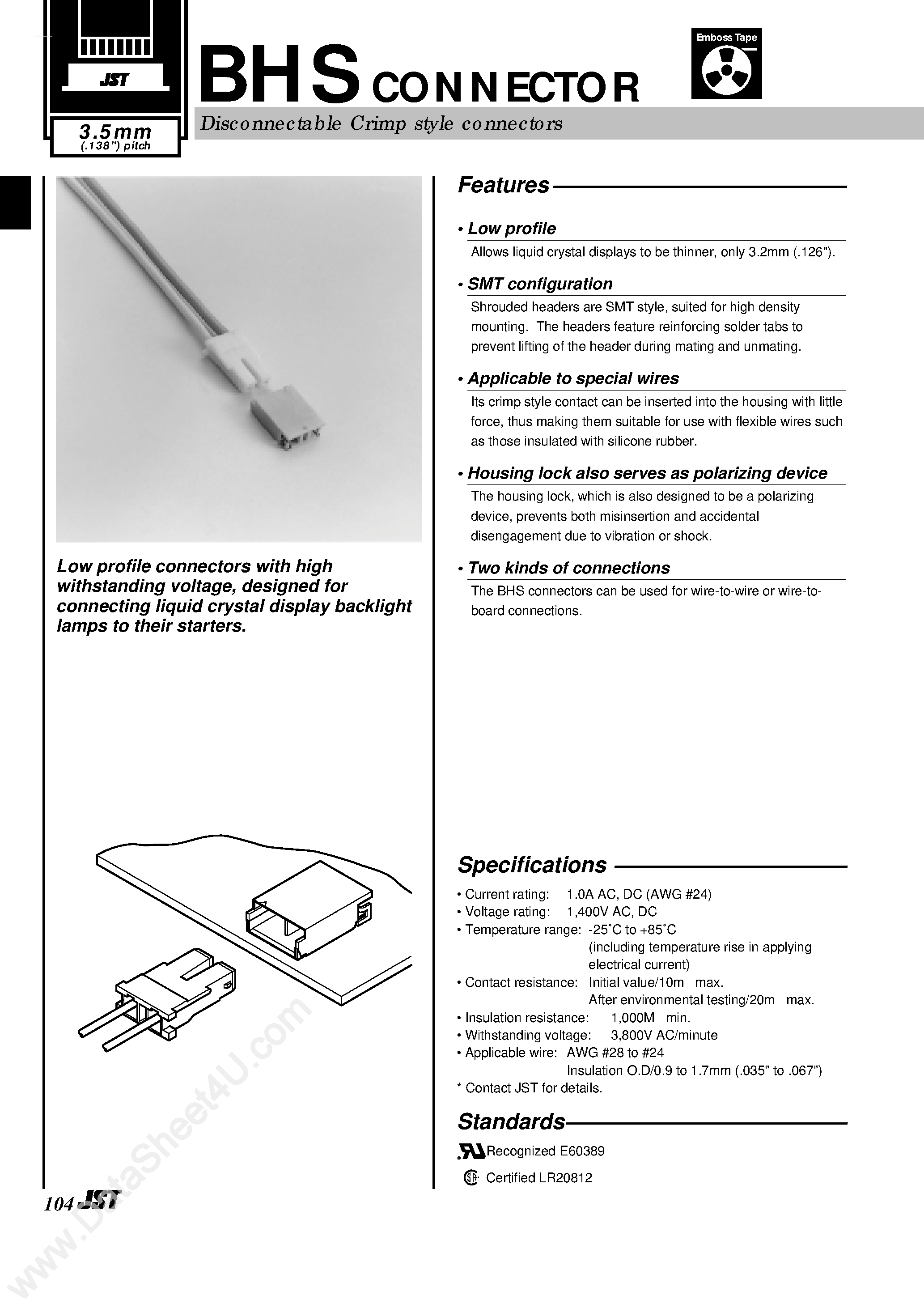Даташит на микросхему BHSR-xxx страница 1 Даташит BHSR-xxx - Disconnectable Crimp style connectors страница 1