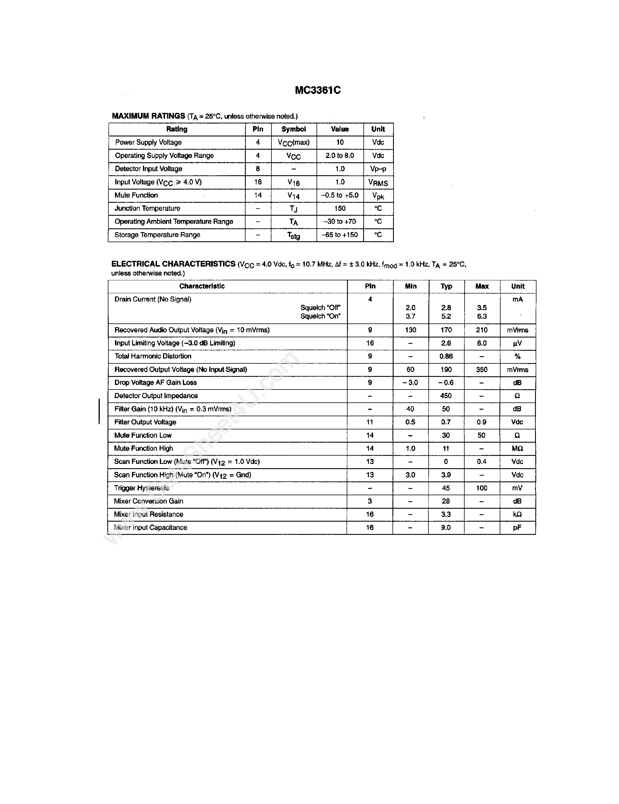 Datasheet MC3361C page 2 Datasheet MC3361C - LOW POWER NARROWBAND FM IF page 2