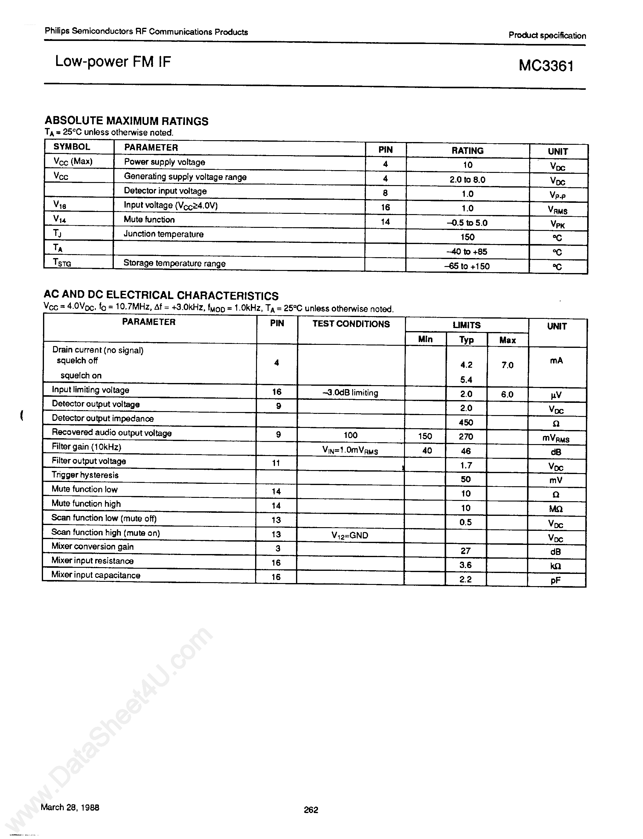 Datasheet MC3361 - Low Power FM IF page 2