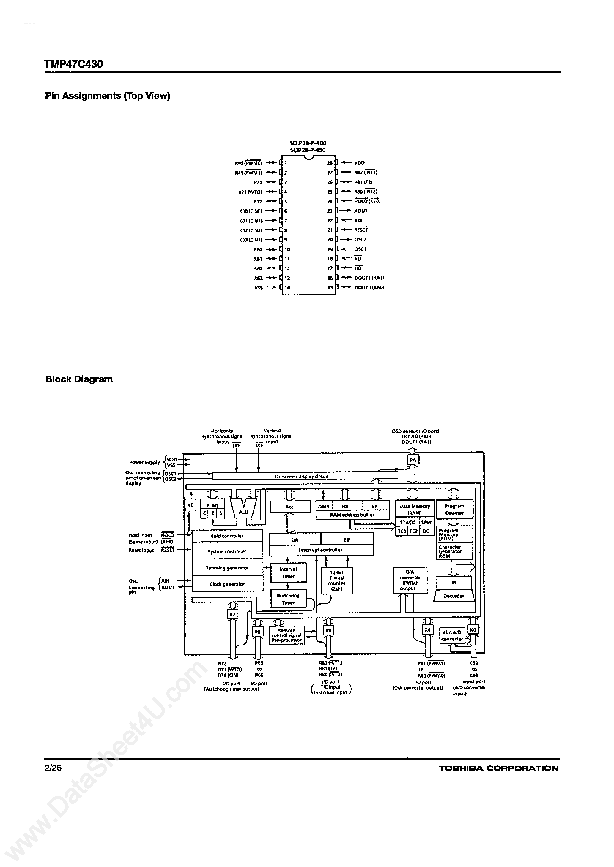 Даташит TMP47C430 - CMOS 4-Bit Microcontroller страница 2