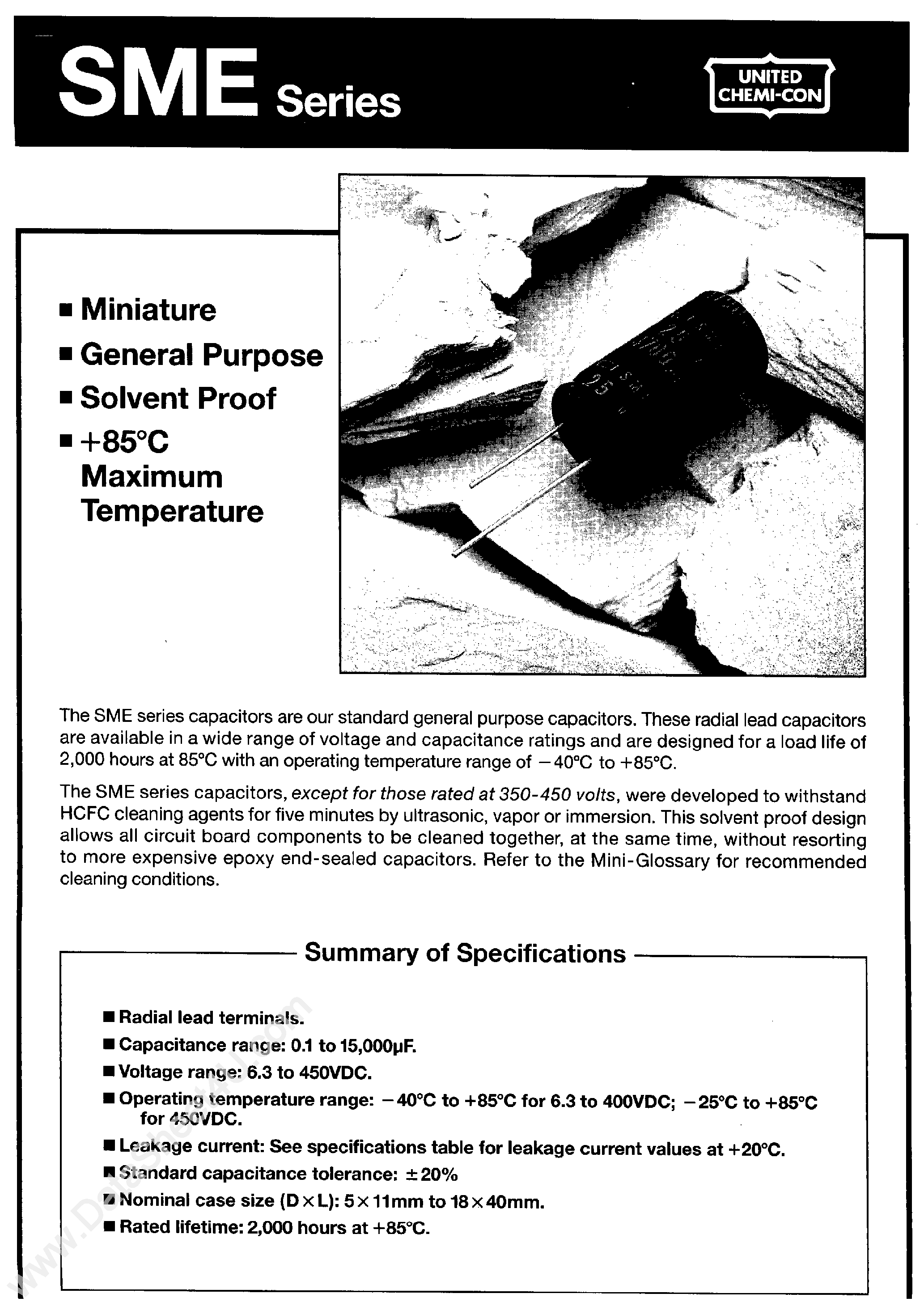 Datasheet SME-50xxxx - (SME-Series) Capacitor page 1