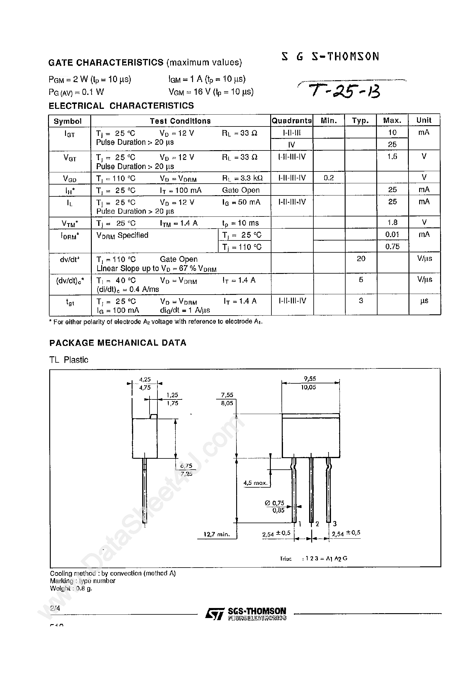 Datasheet TLC111A - (TLCxxxA) Sensitive Gate Triacs page 2