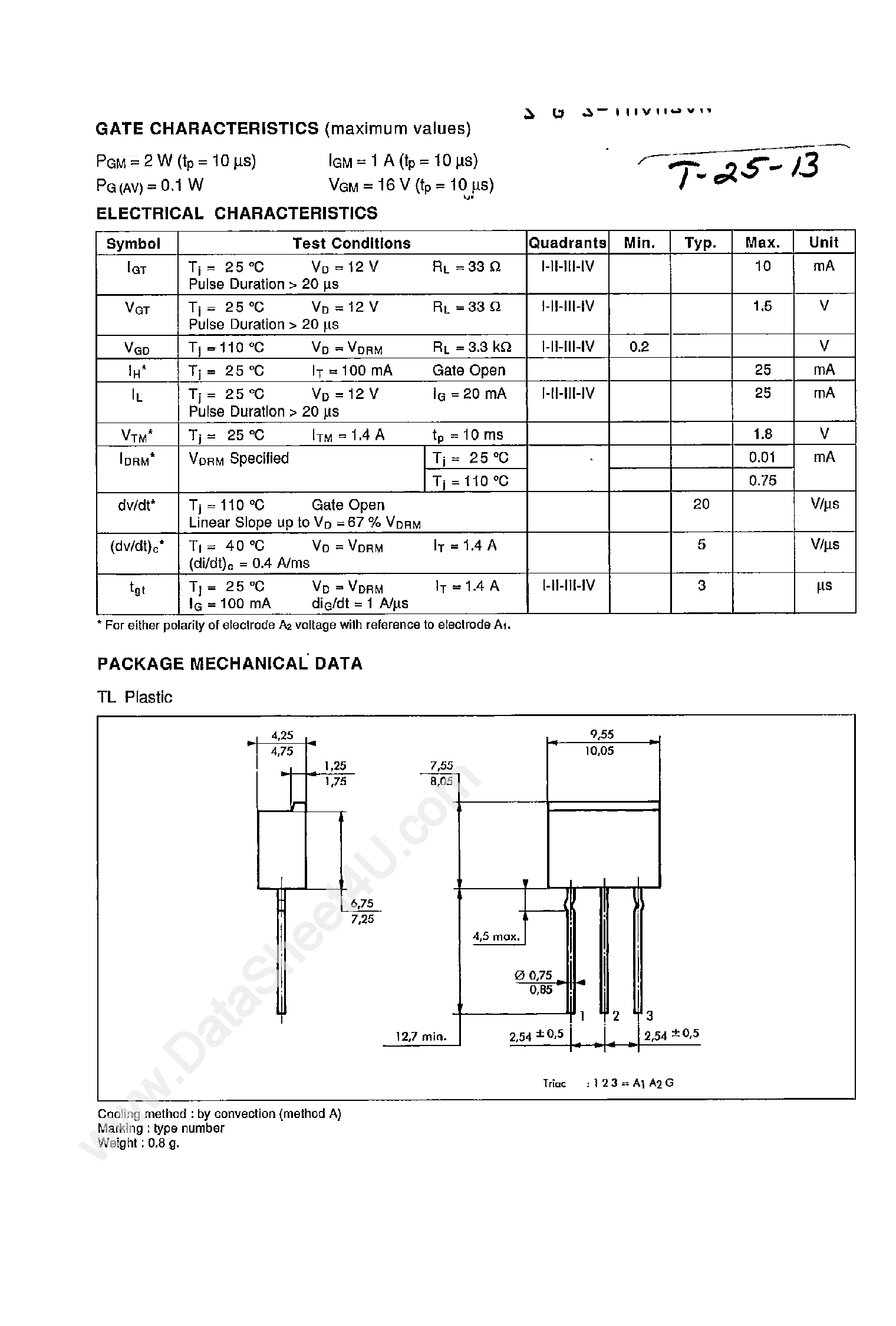Datasheet TLC111S - (TLCxxxS) Sensitive Gate Triacs page 2