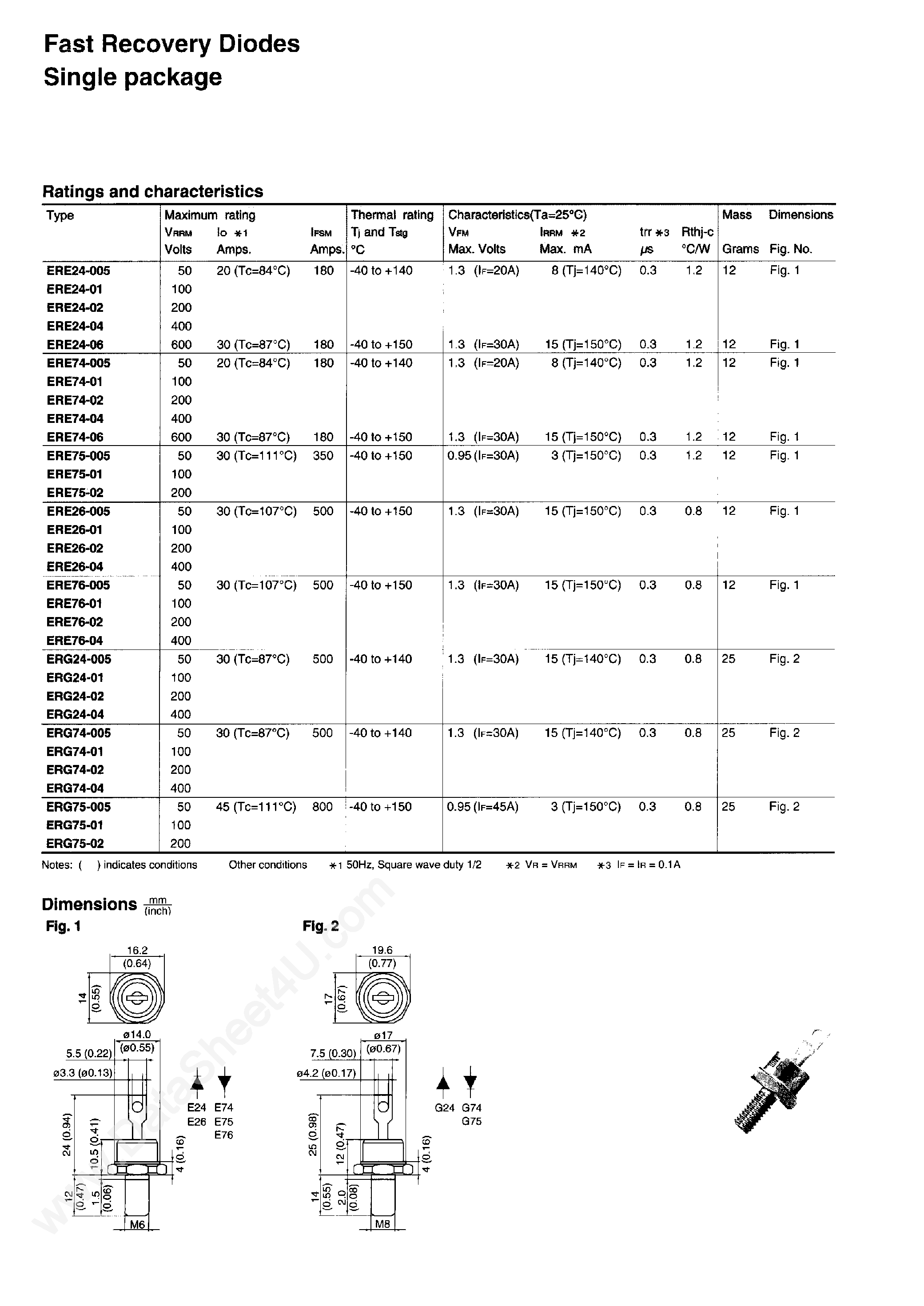 Даташит на микросхему ERG24-xxx страница 1 Даташит ERG24-xxx - Fast Recovery Diodes страница 1