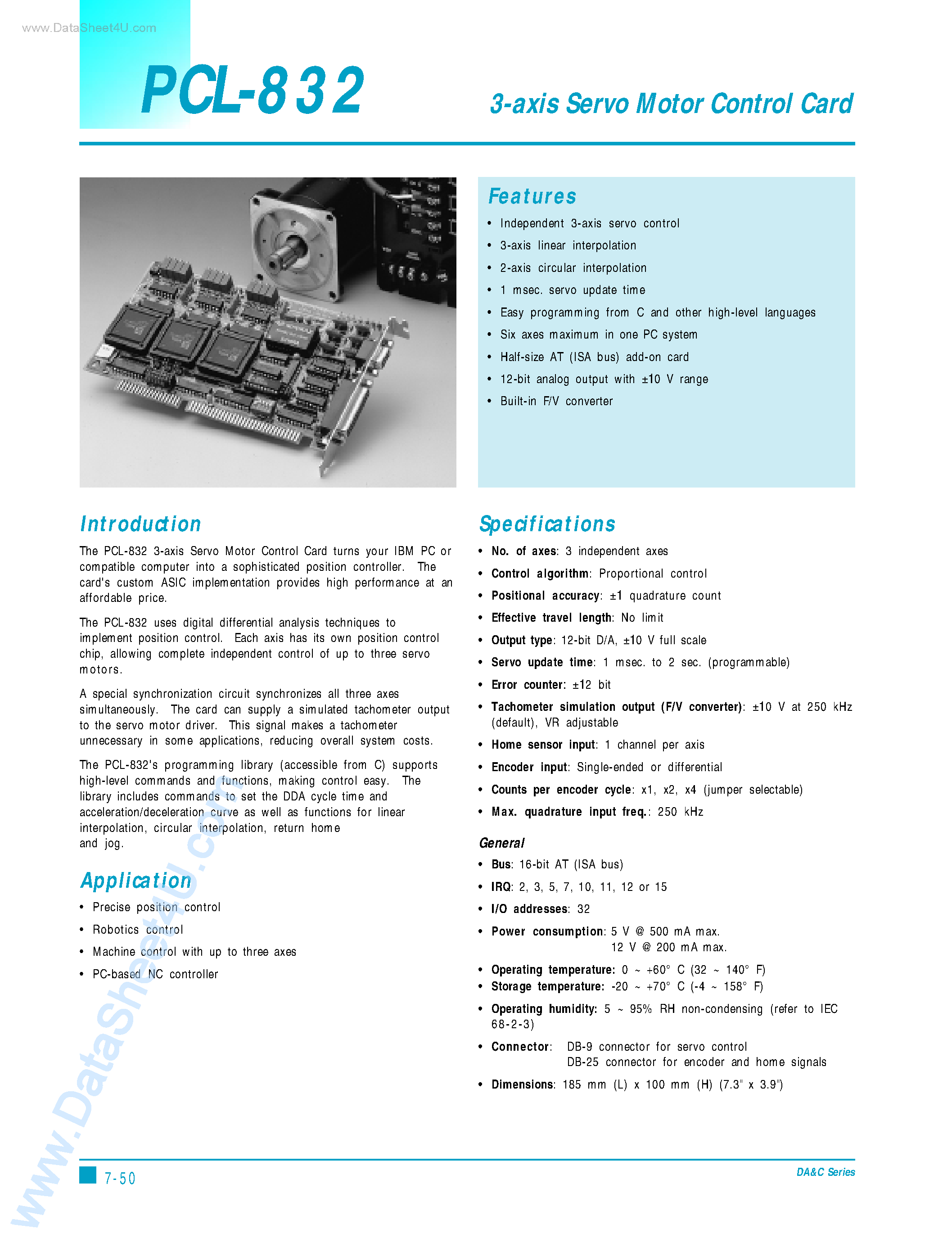 Datasheet PCL-832 - 3-Axis Servo Motor Control Card page 1