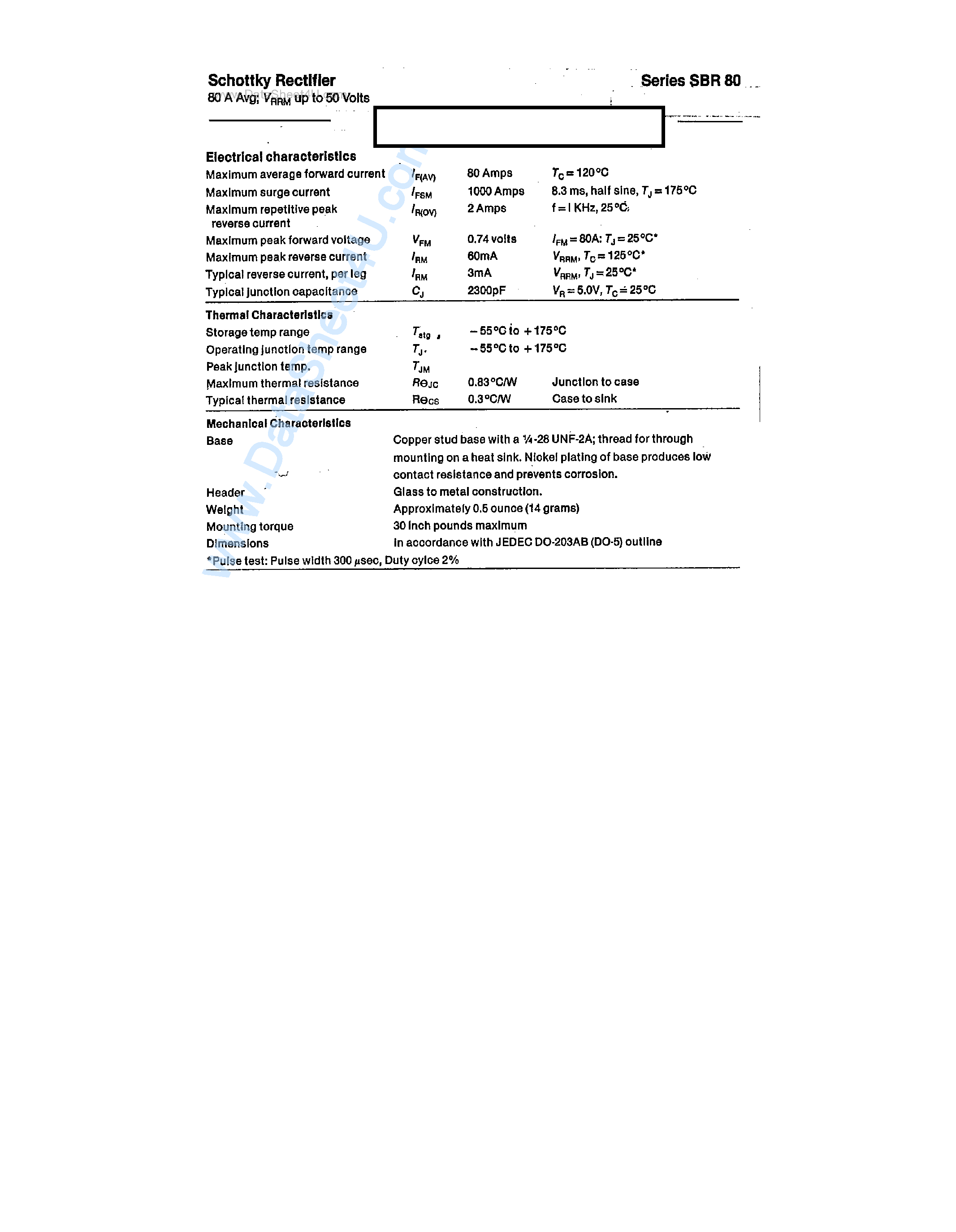 Datasheet BYS71-35 page 2 Datasheet BYS71-35 - (BYS71-35 - BYS71-50) Schottky Rectifier page 2