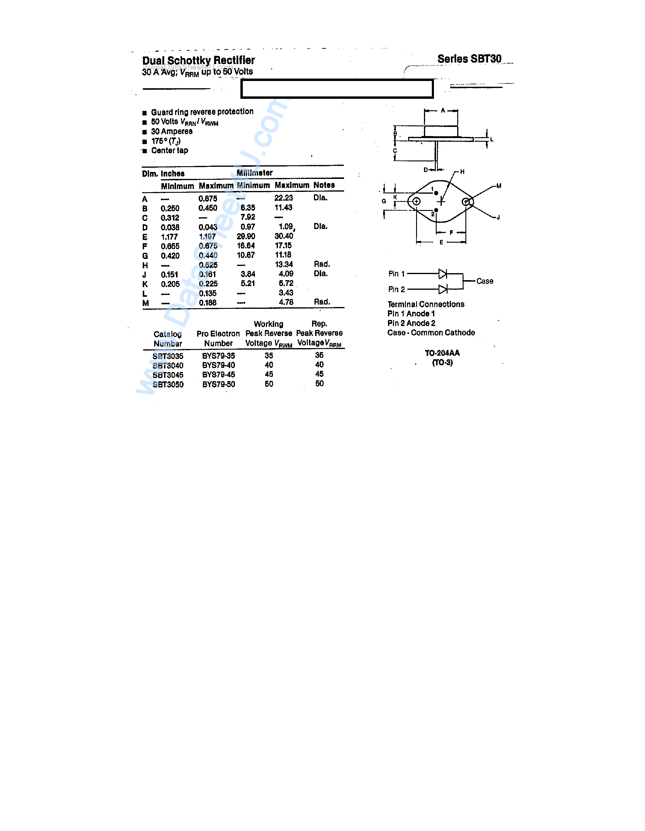 Datasheet BYS79-35 - (BYS79-35 - BYS79-50) Dual Schottky Rectifier page 1
