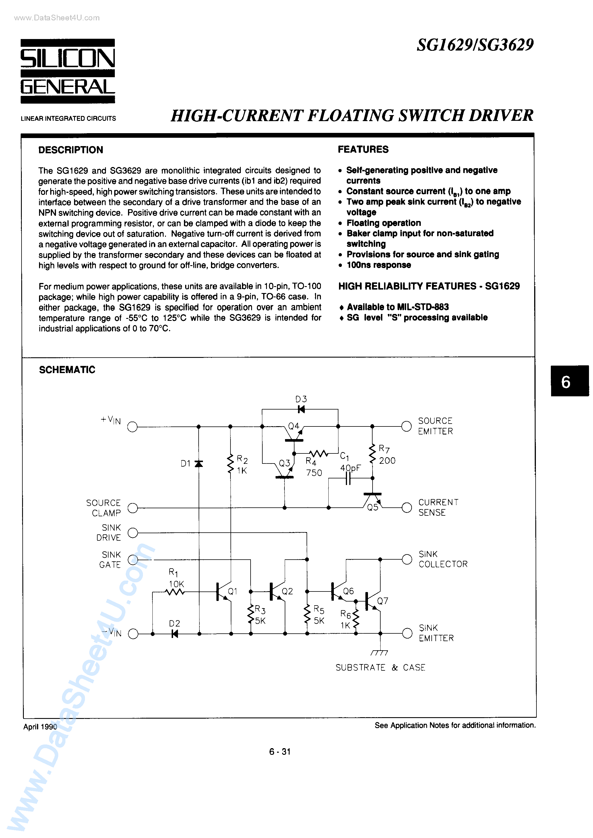 Datasheet SG3629 - High Current Floating Switch Driver page 1