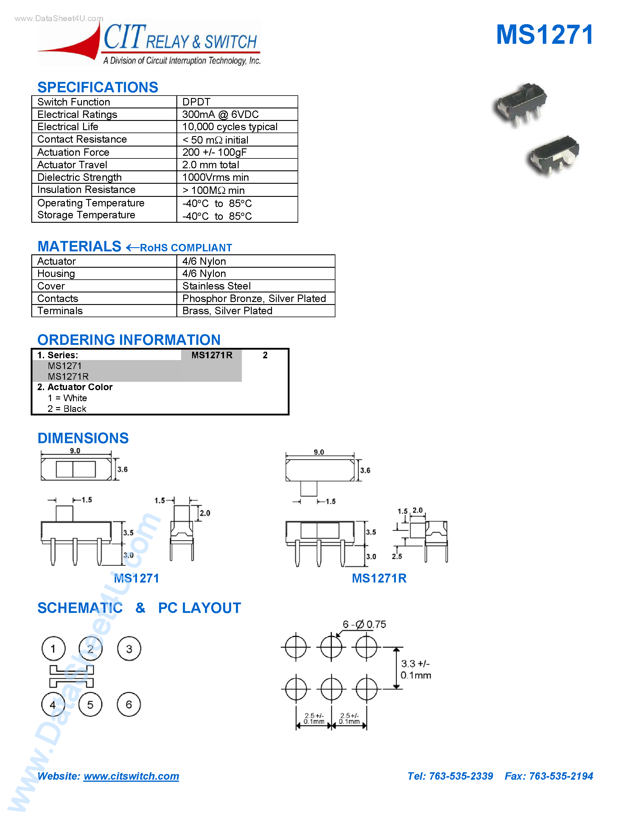 Datasheet MS1271 page 1 Datasheet MS1271 - CIT SWITCH page 1
