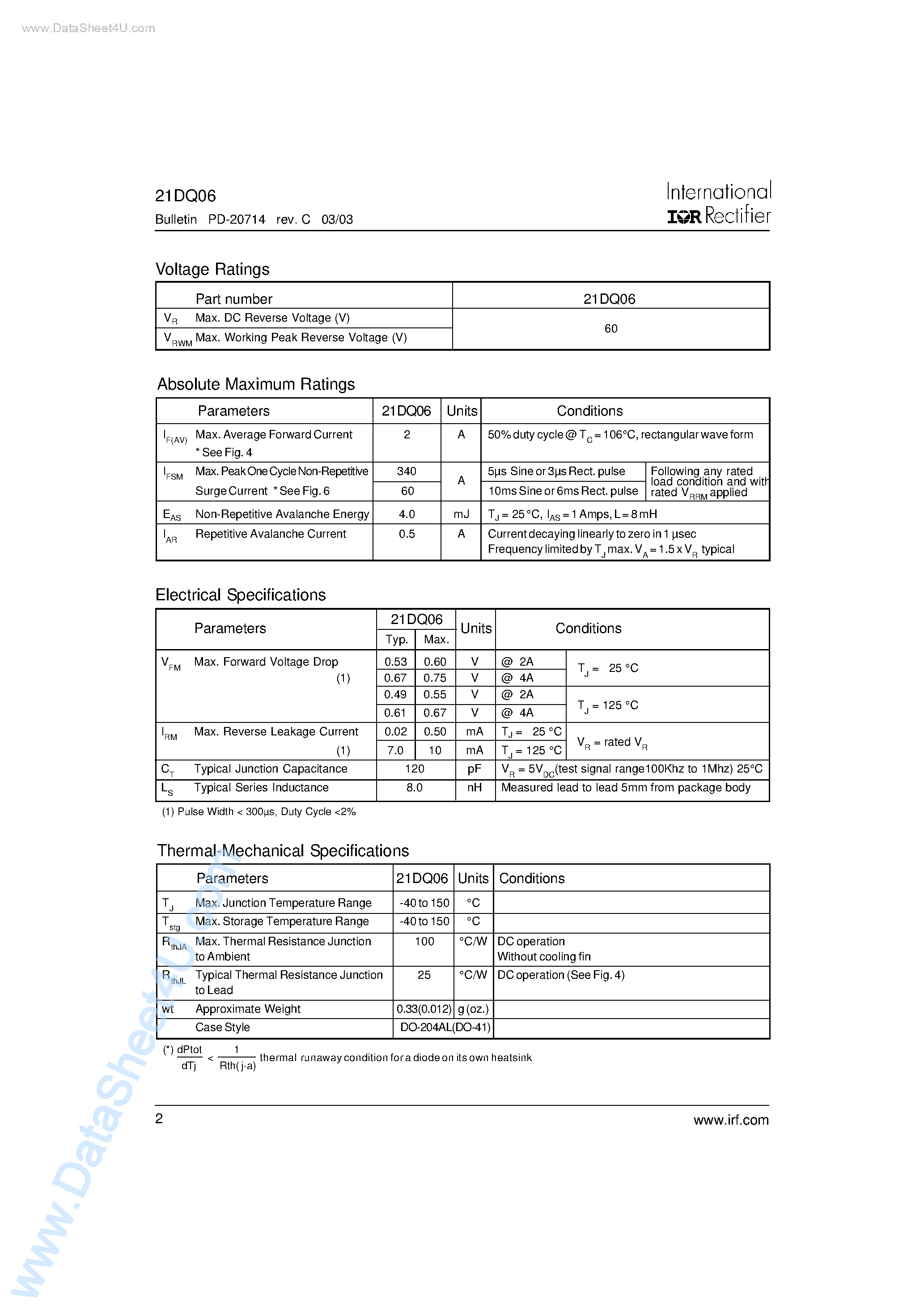 Datasheet 21DQ06 - SCHOTTKY RECTIFIER page 2