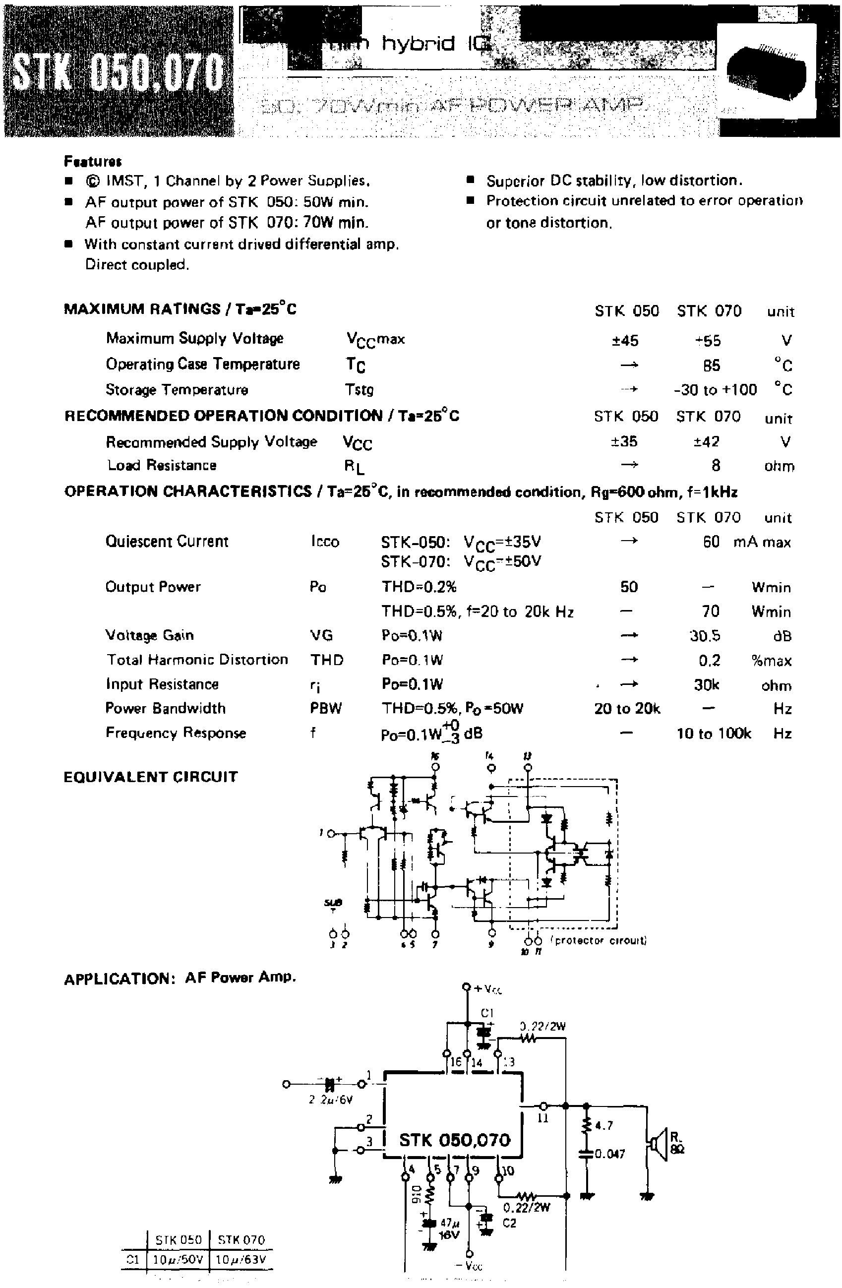 Datasheet STK050 page 1 Datasheet STK050 - (STK050 / STK070) 1 Channel by 2 Power Supplies page 1