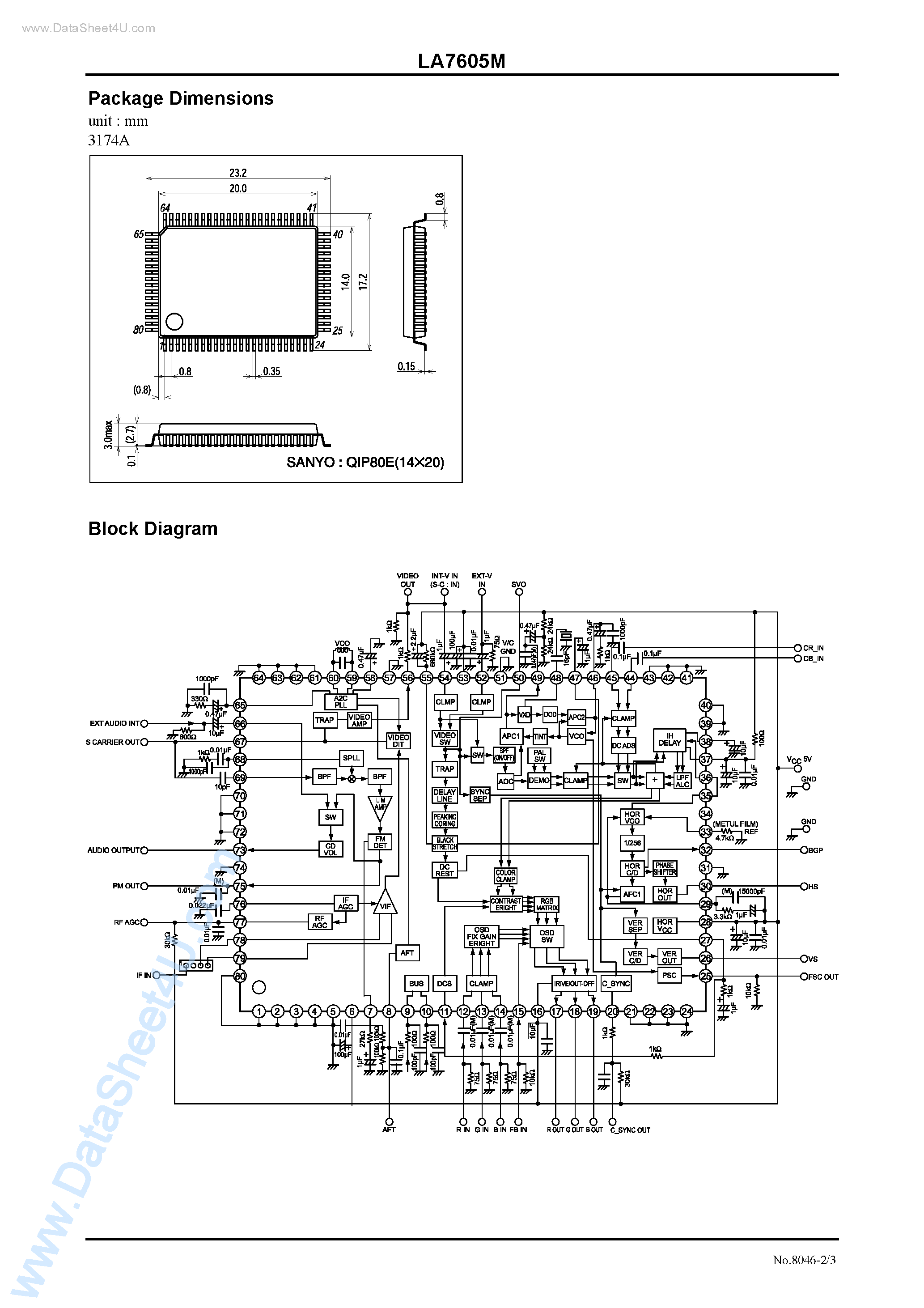 Даташит LA7605M - Video Signal Processor страница 2