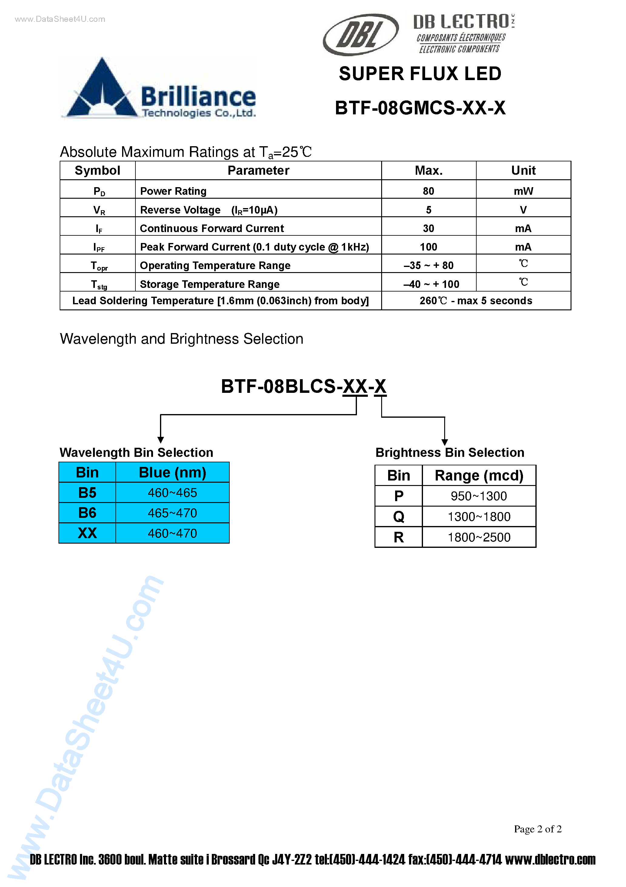 Даташит на микросхему BTF-08BLCS-xx-x страница 2 Даташит BTF-08BLCS-xx-x - SUPER FLUX LED страница 2