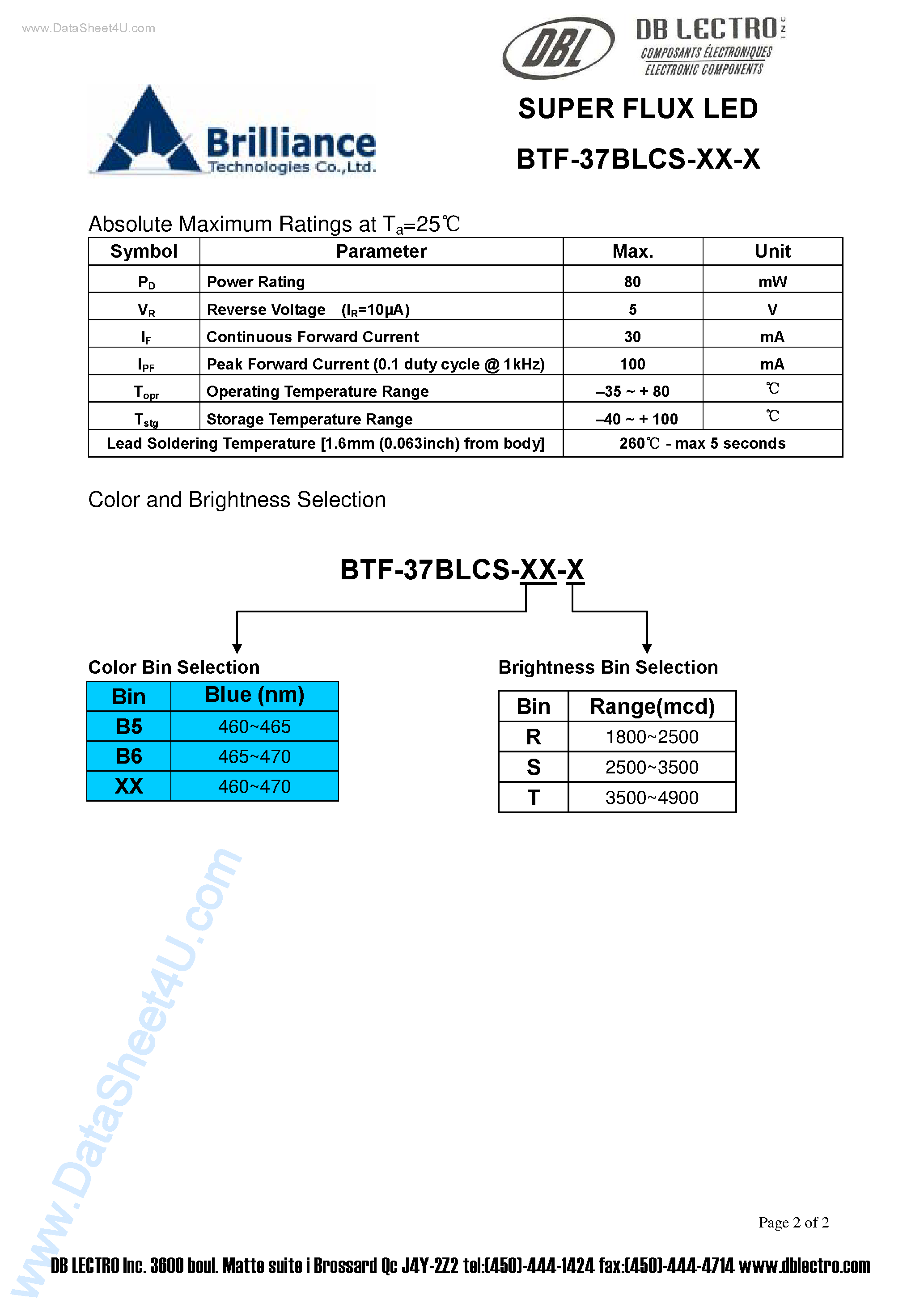 Даташит на микросхему BTF-37BLCS-xx-x страница 2 Даташит BTF-37BLCS-xx-x - SUPER FLUX LED страница 2