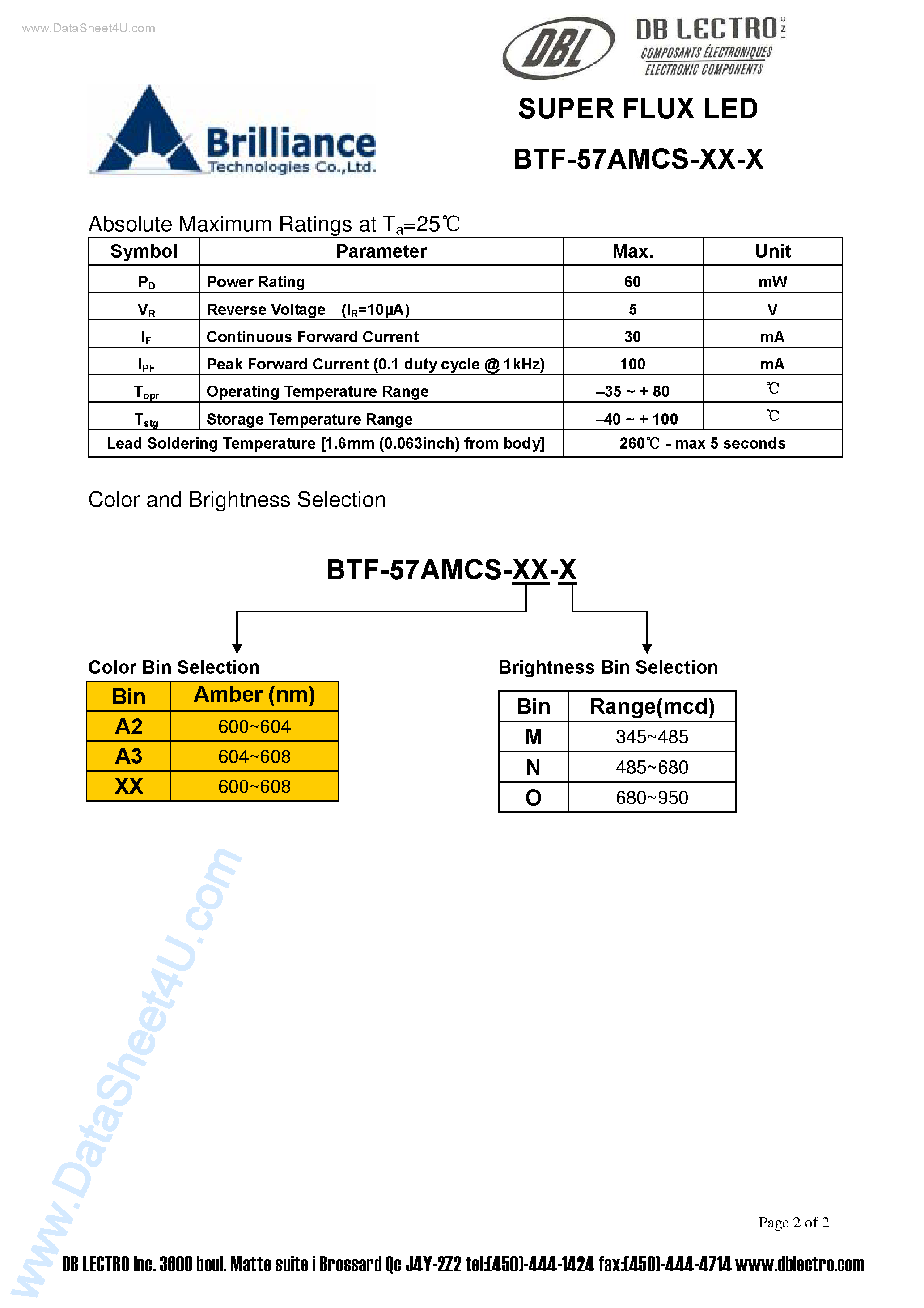 Даташит на микросхему BTF-57AMCS-xx-x страница 2 Даташит BTF-57AMCS-xx-x - SUPER FLUX LED страница 2