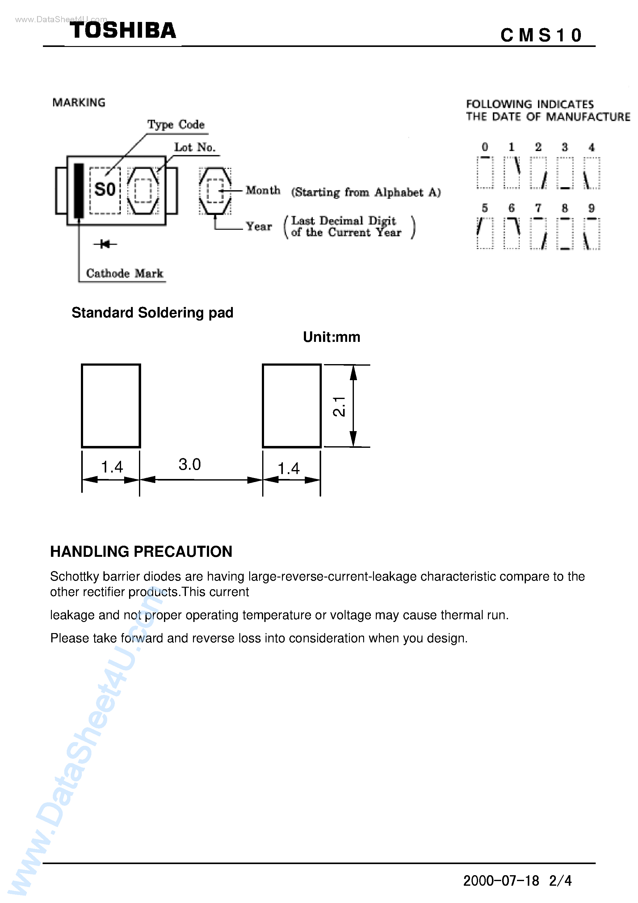 Datasheet CMS10 page 2 Datasheet CMS10 - TOSHIBA SCHOTTKY BARRIER RECTIFIER SCHOTTKY BARRIER TYPE page 2