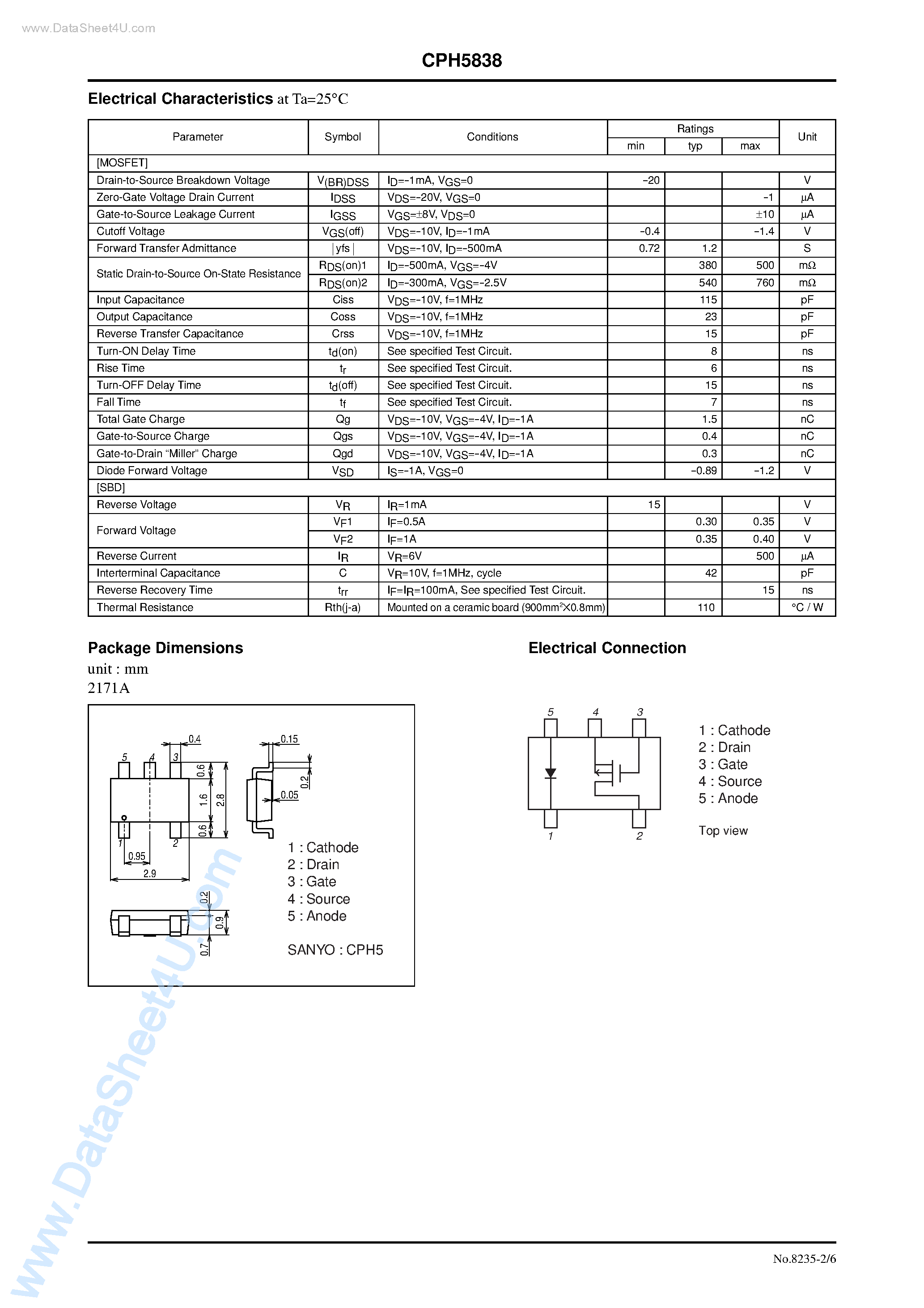 Даташит на микросхему CPH5838 страница 2 Даташит CPH5838 - General-Purpose Switching Device Applications страница 2