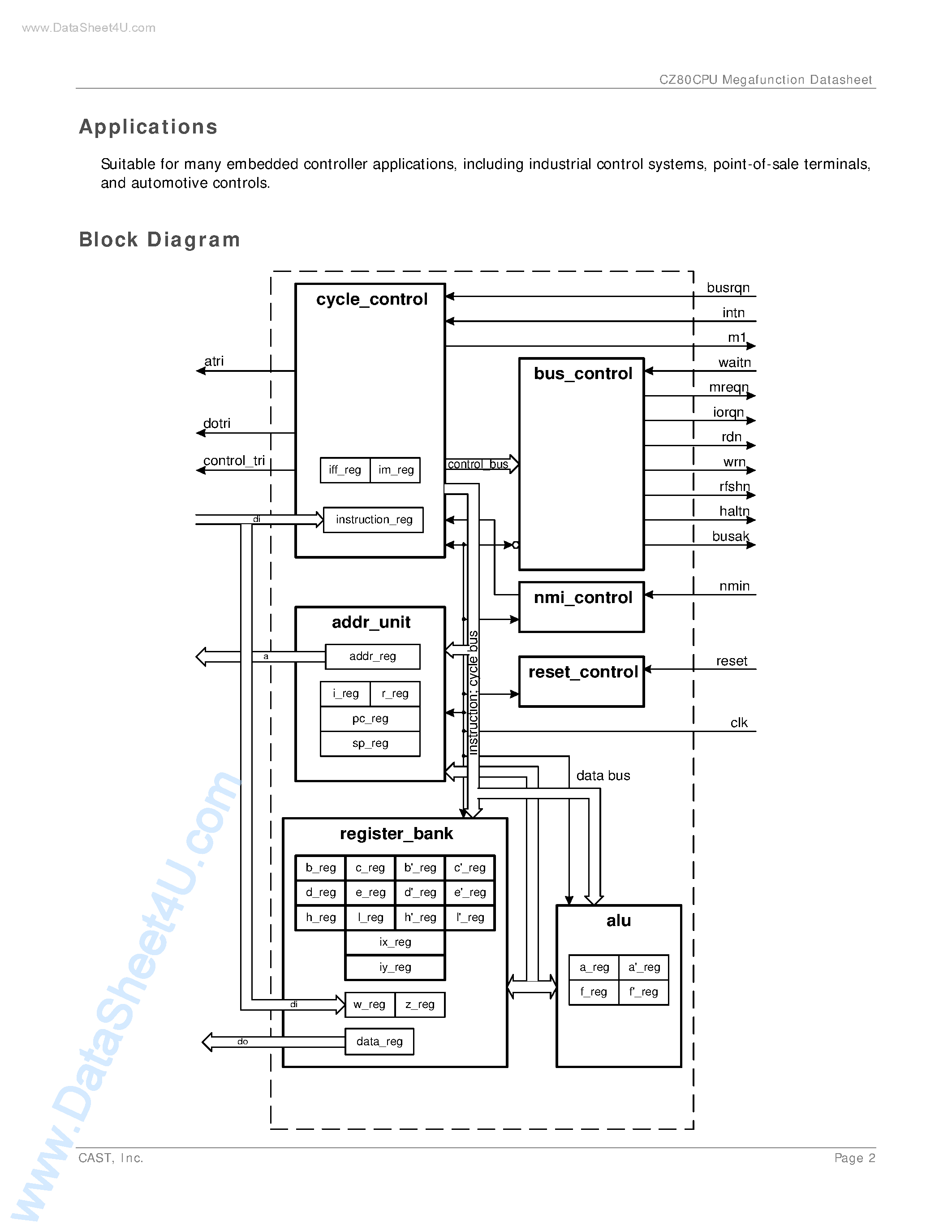 Datasheet CZ80CPU page 2 Datasheet CZ80CPU - 8-Bit Microprocessor Megafunction page 2