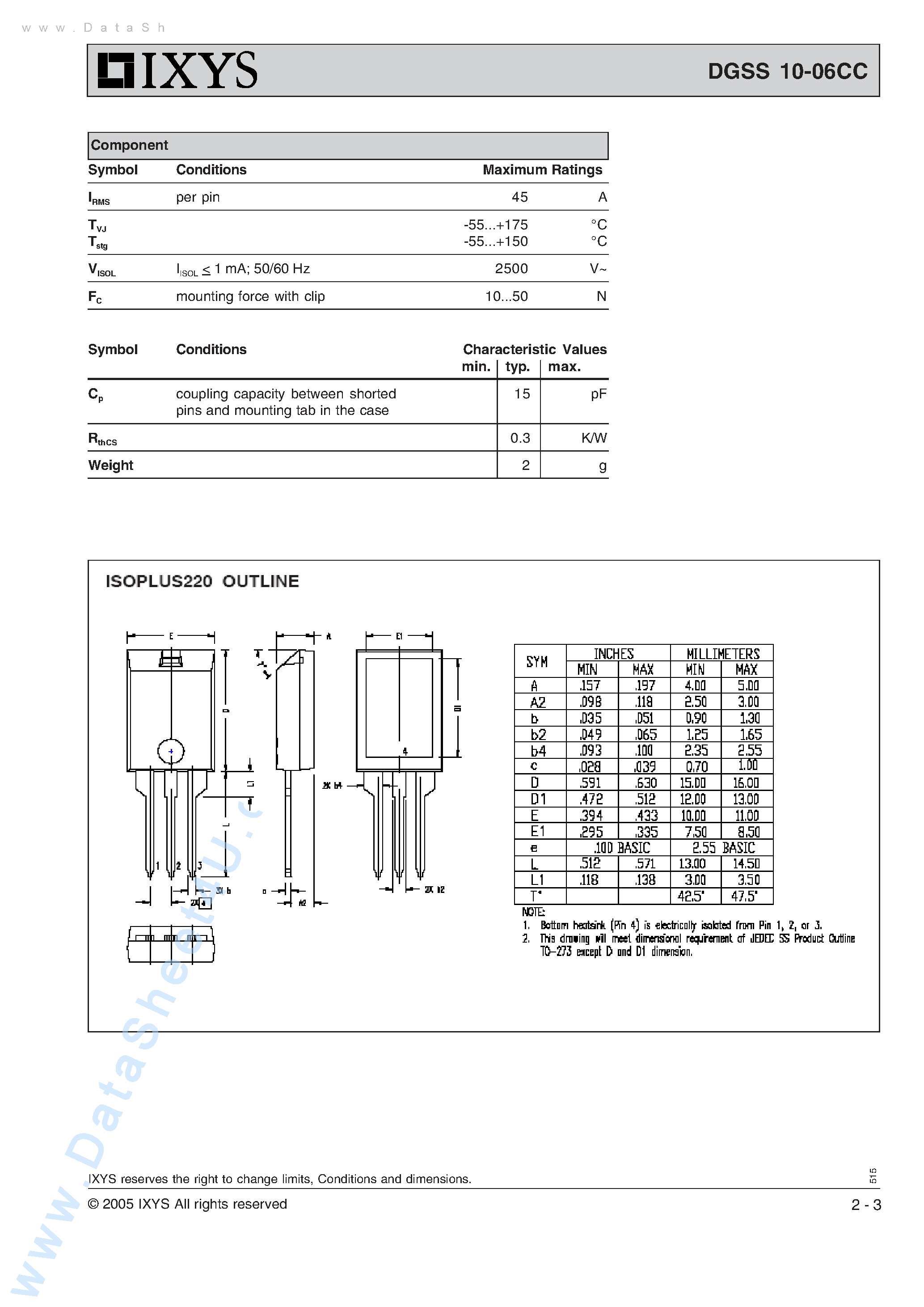 Datasheet DGSS10-06CC page 2 Datasheet DGSS10-06CC - Gallium Arsenide Schottky Rectifier page 2