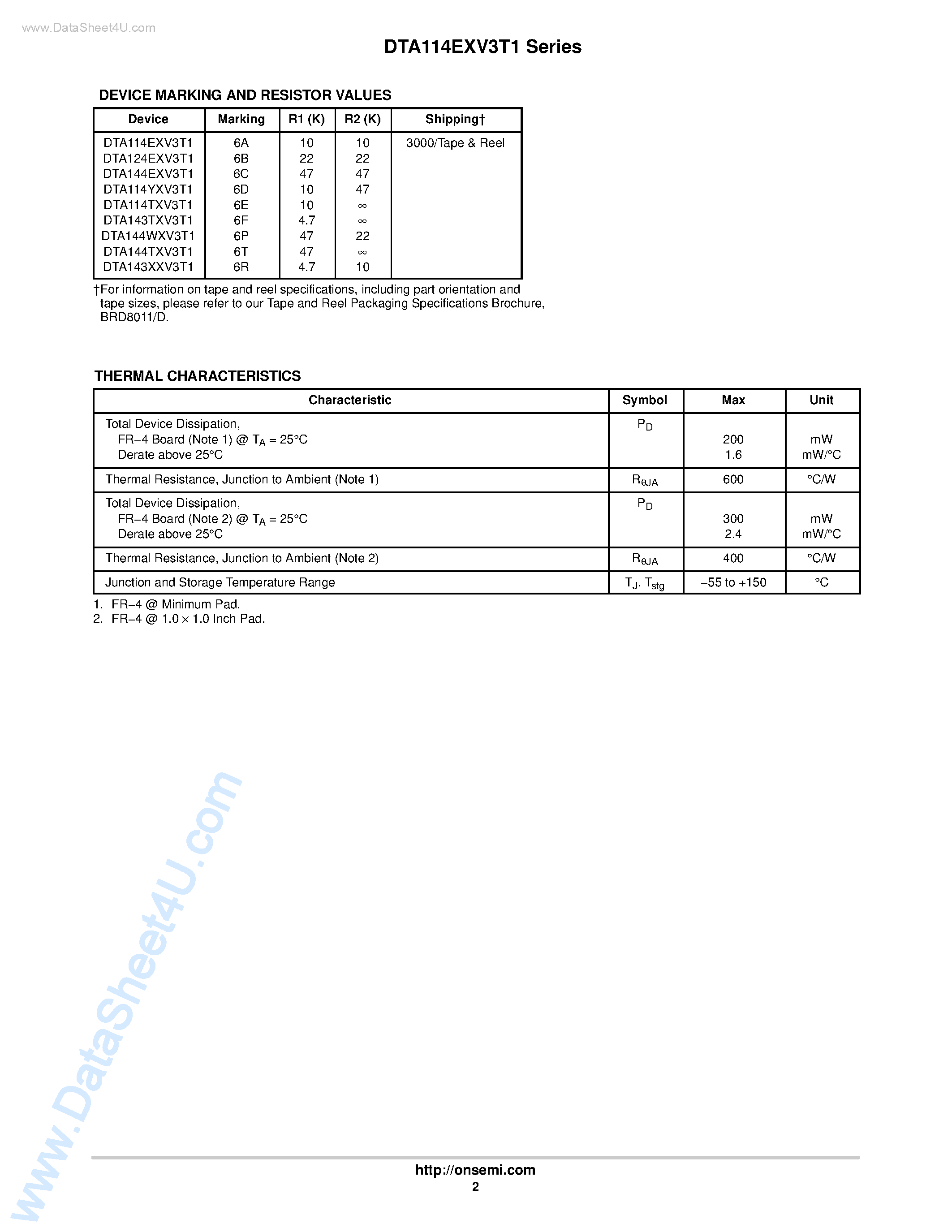 Даташит DTA114EXV3T1 - Digital Transistors (BRT) страница 2