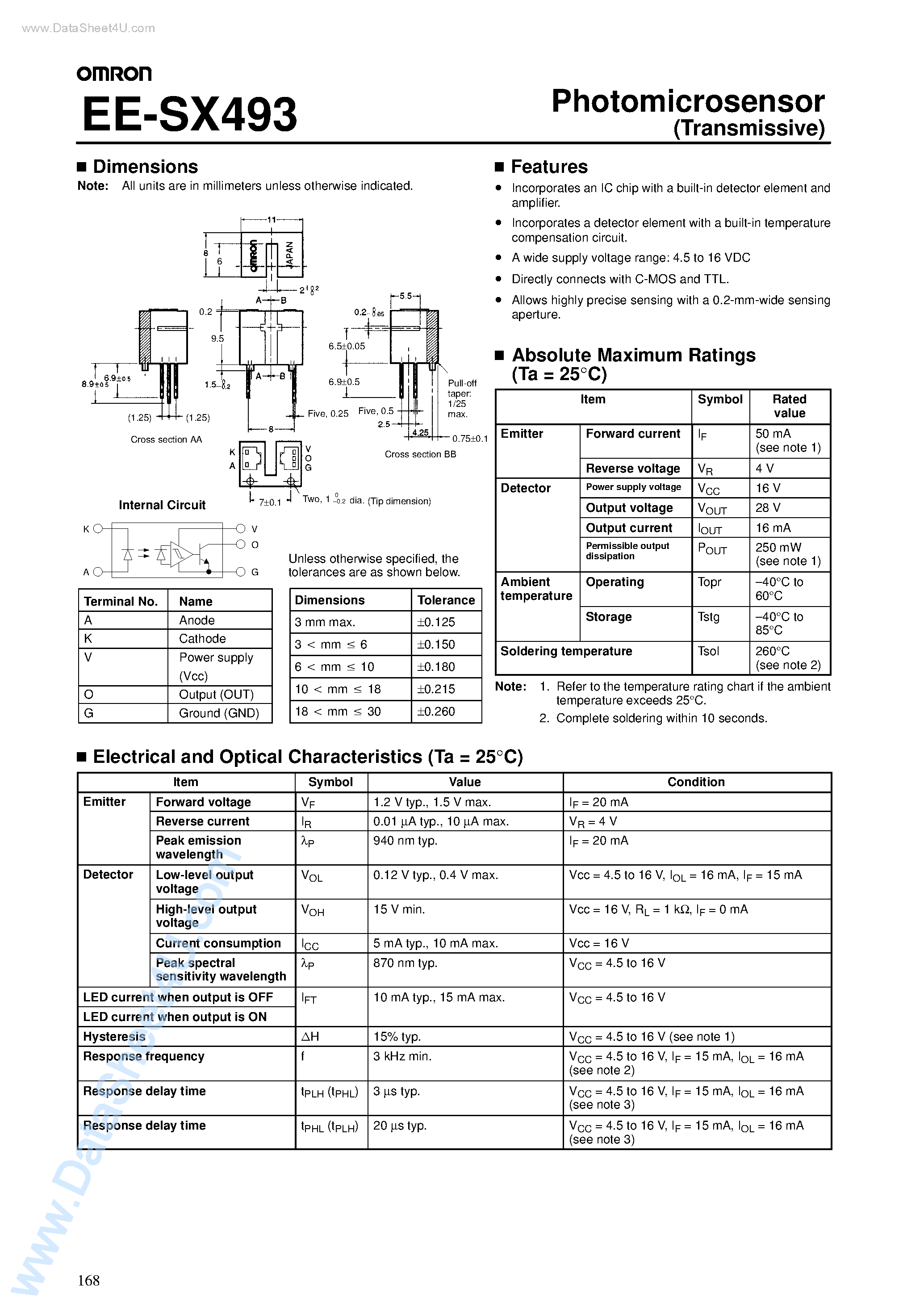 Datasheet EE-SX493 page 1 Datasheet EE-SX493 - Opto-Switch page 1