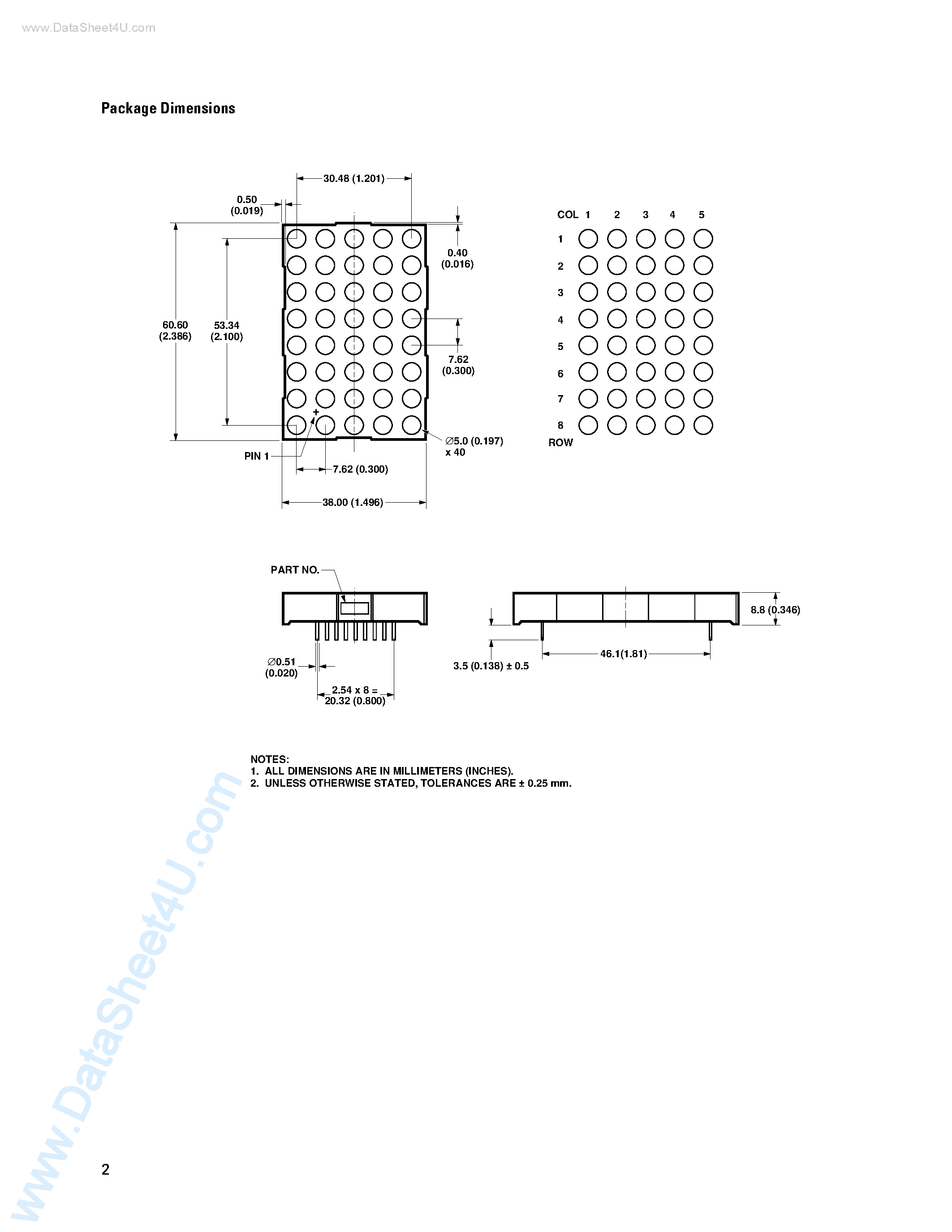 Datasheet HDSP-B58x - 5 x 8 Dot Matrix Bi-Color Alphanumeric Displays page 2