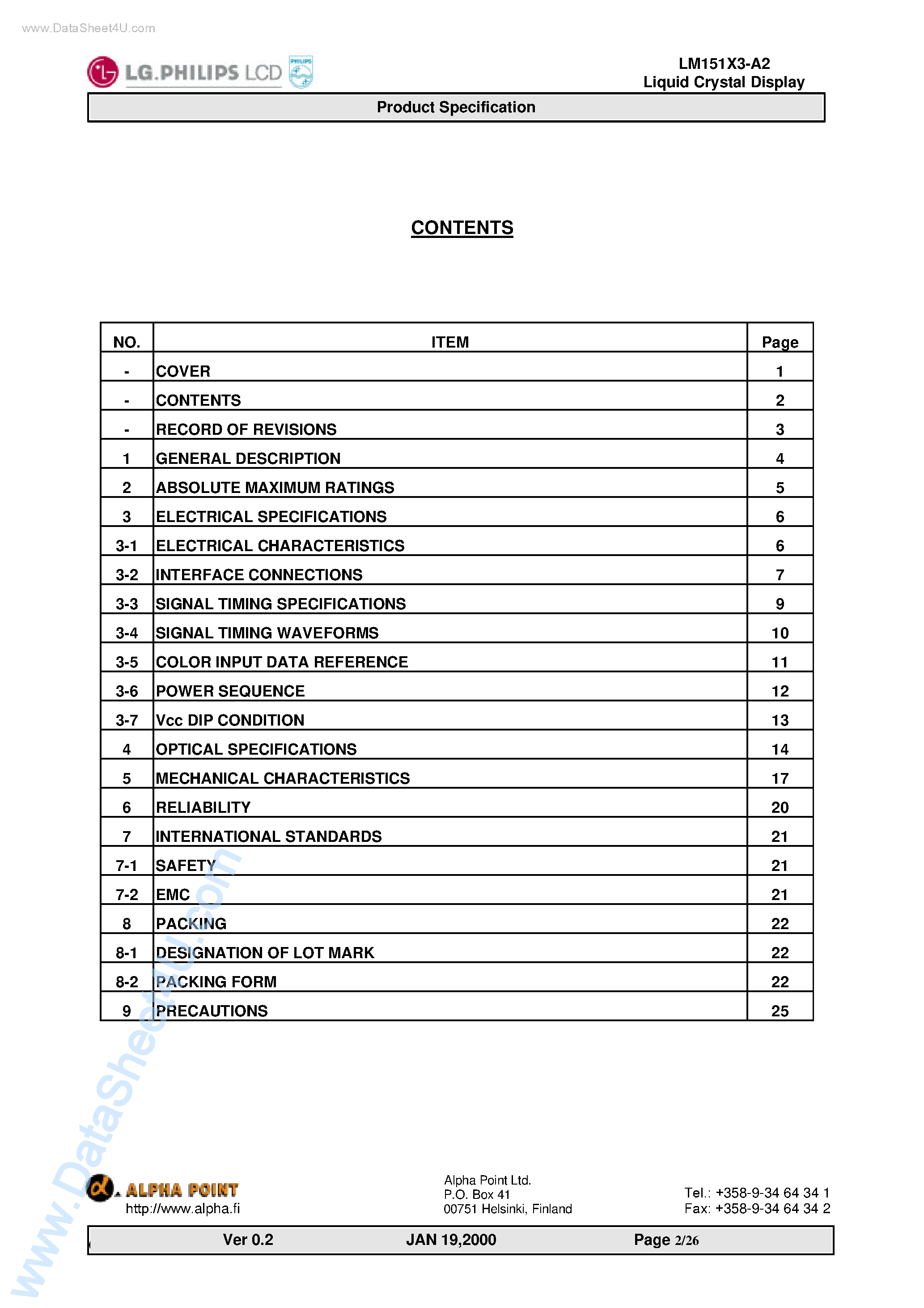 Datasheet LM151X3-A2 - TFT LCD page 2