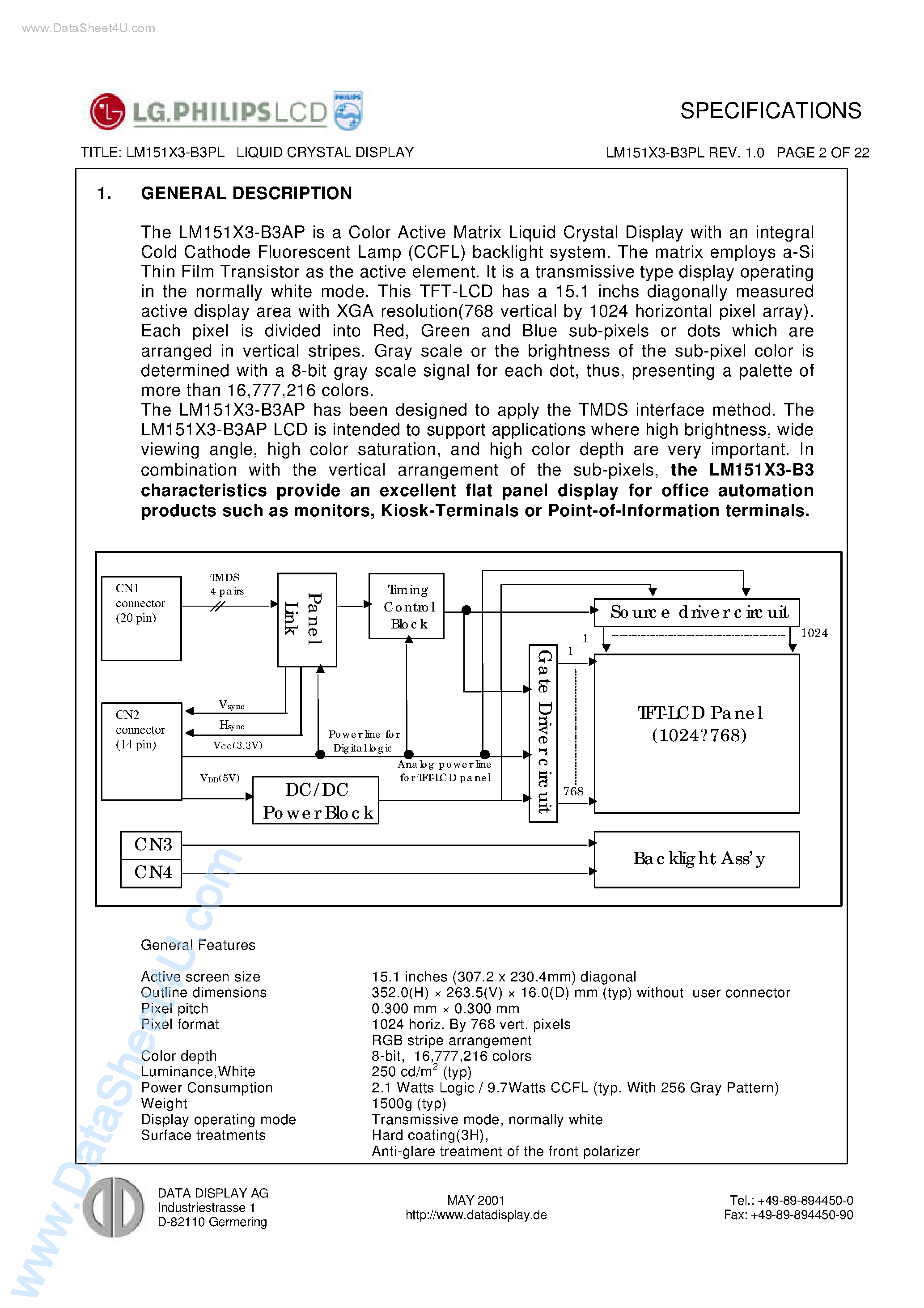 Datasheet LM151X3-B3 - TFT LCD page 2