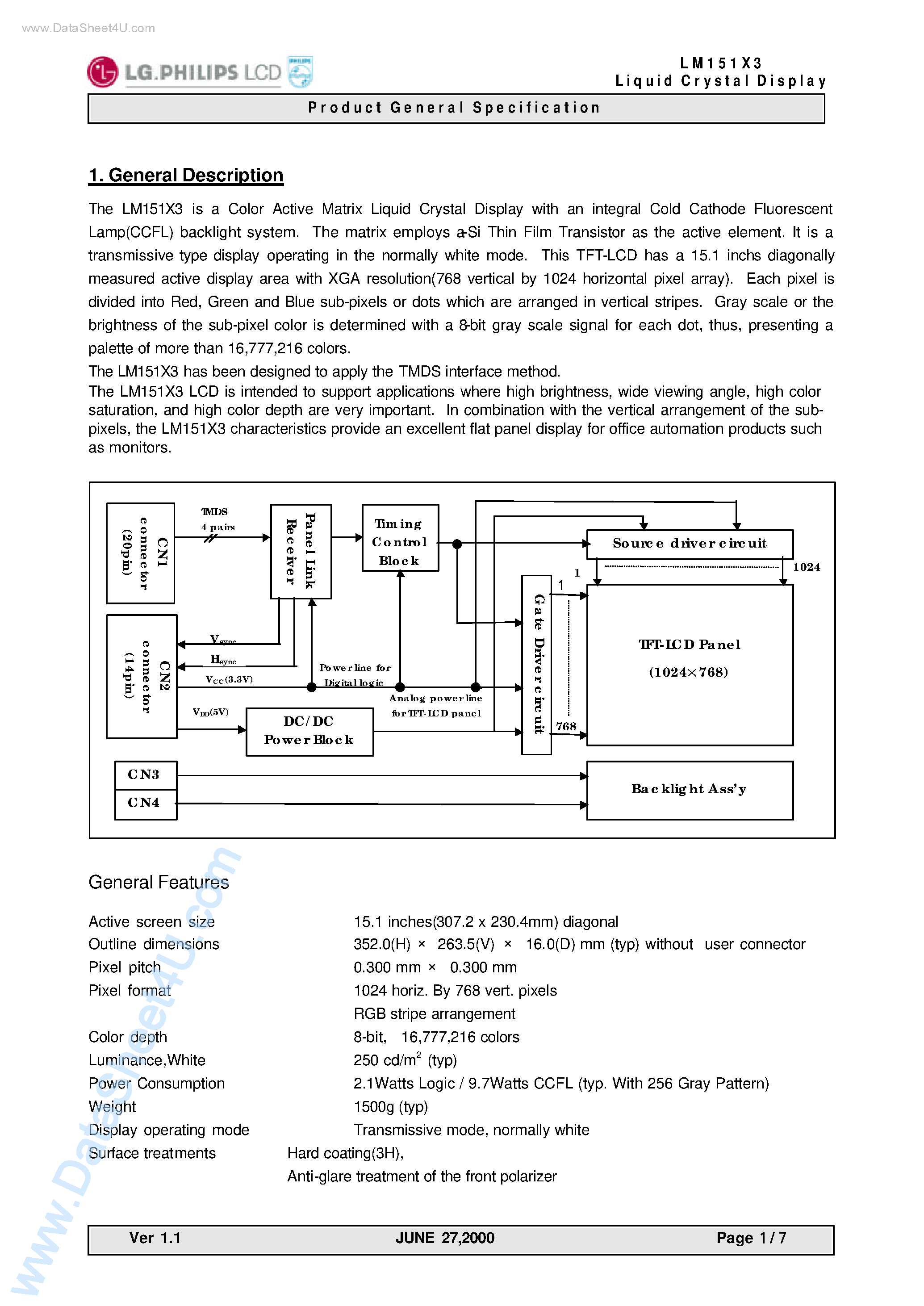 Datasheet LM151X3 - TFT LCD page 1