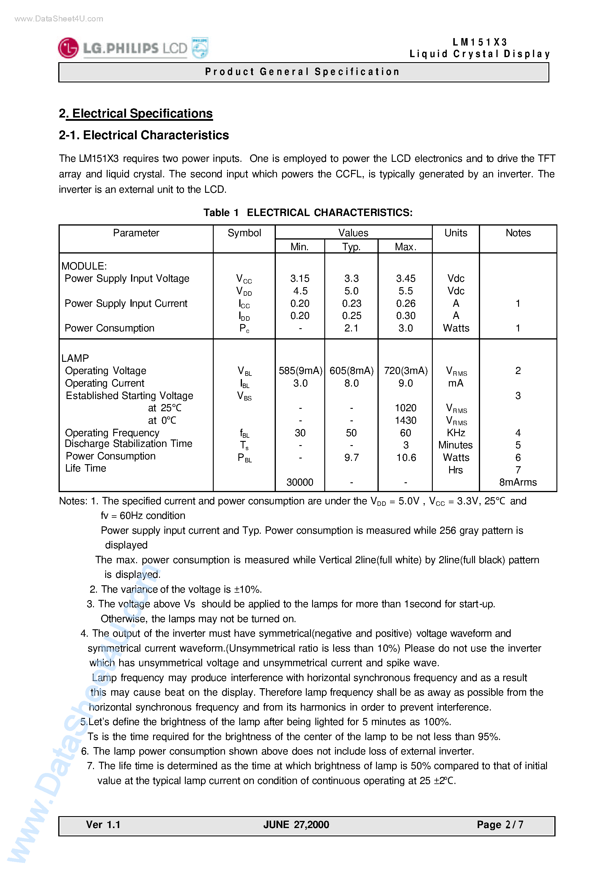 Datasheet LM151X3 - TFT LCD page 2