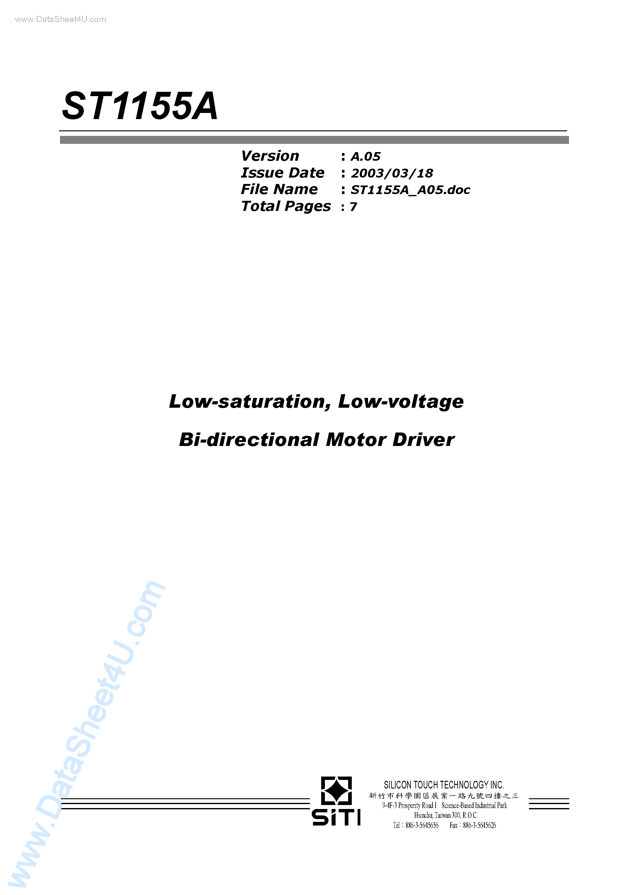 Datasheet ST1155A - Low-voltage bi-directional Motor Driver page 1