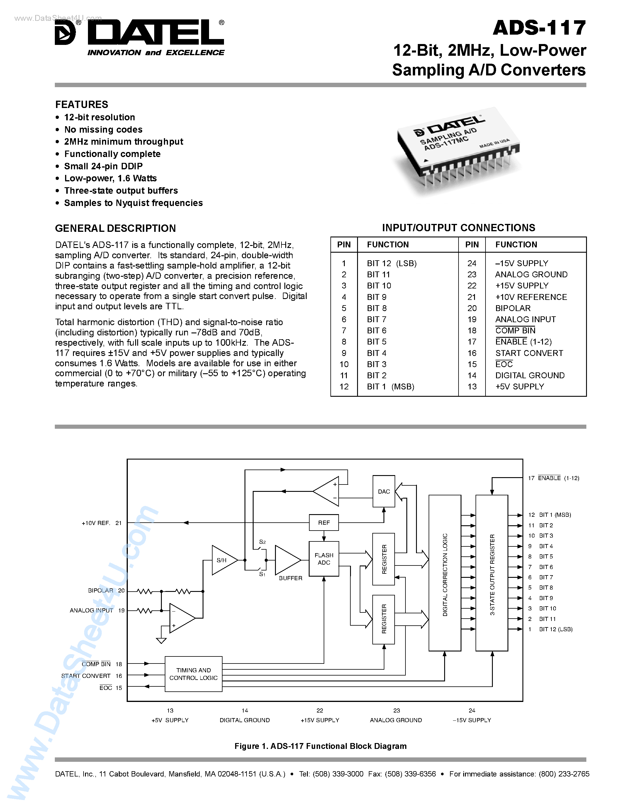 Datasheet ADS-117 - Low-Power Sampling A/D Converters page 1
