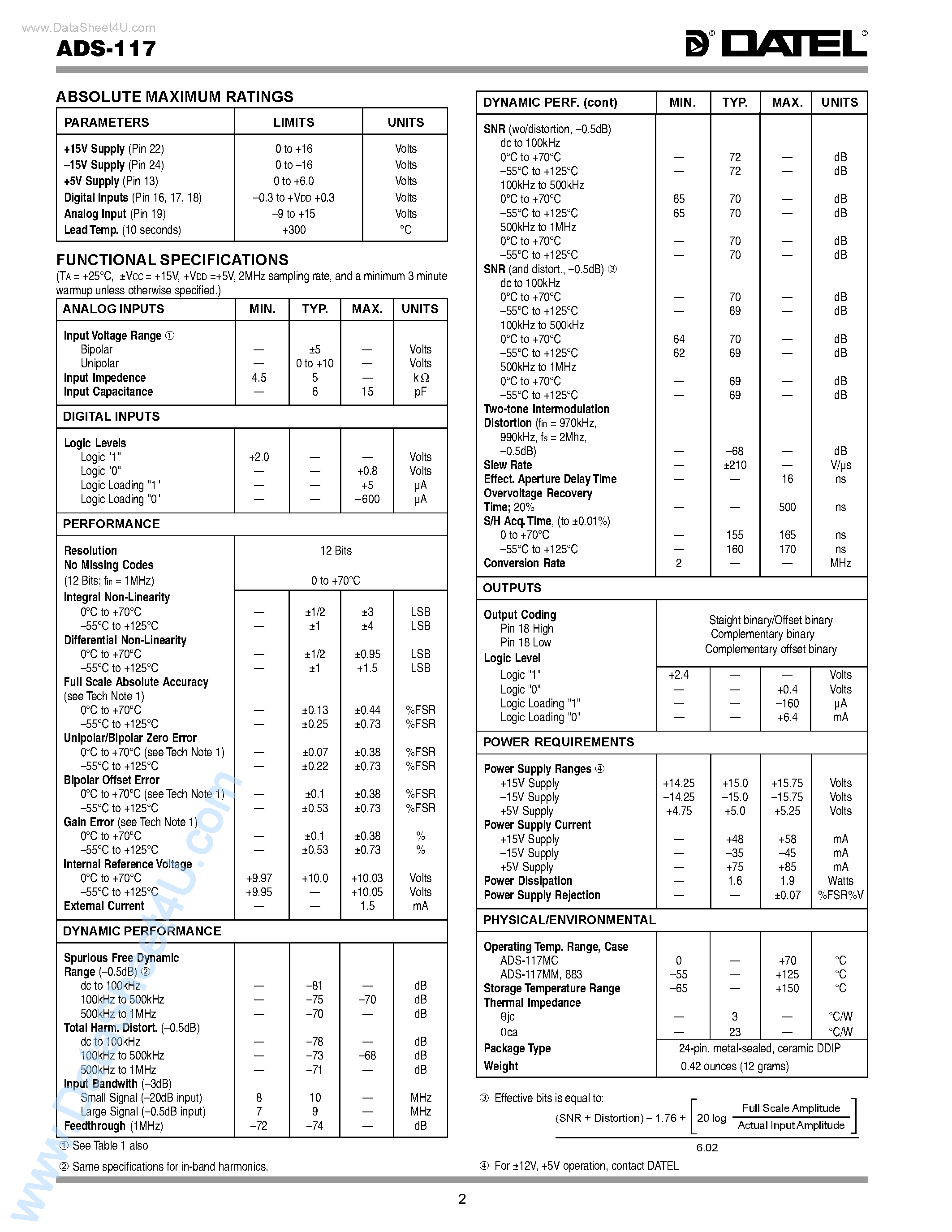 Datasheet ADS-117 - Low-Power Sampling A/D Converters page 2