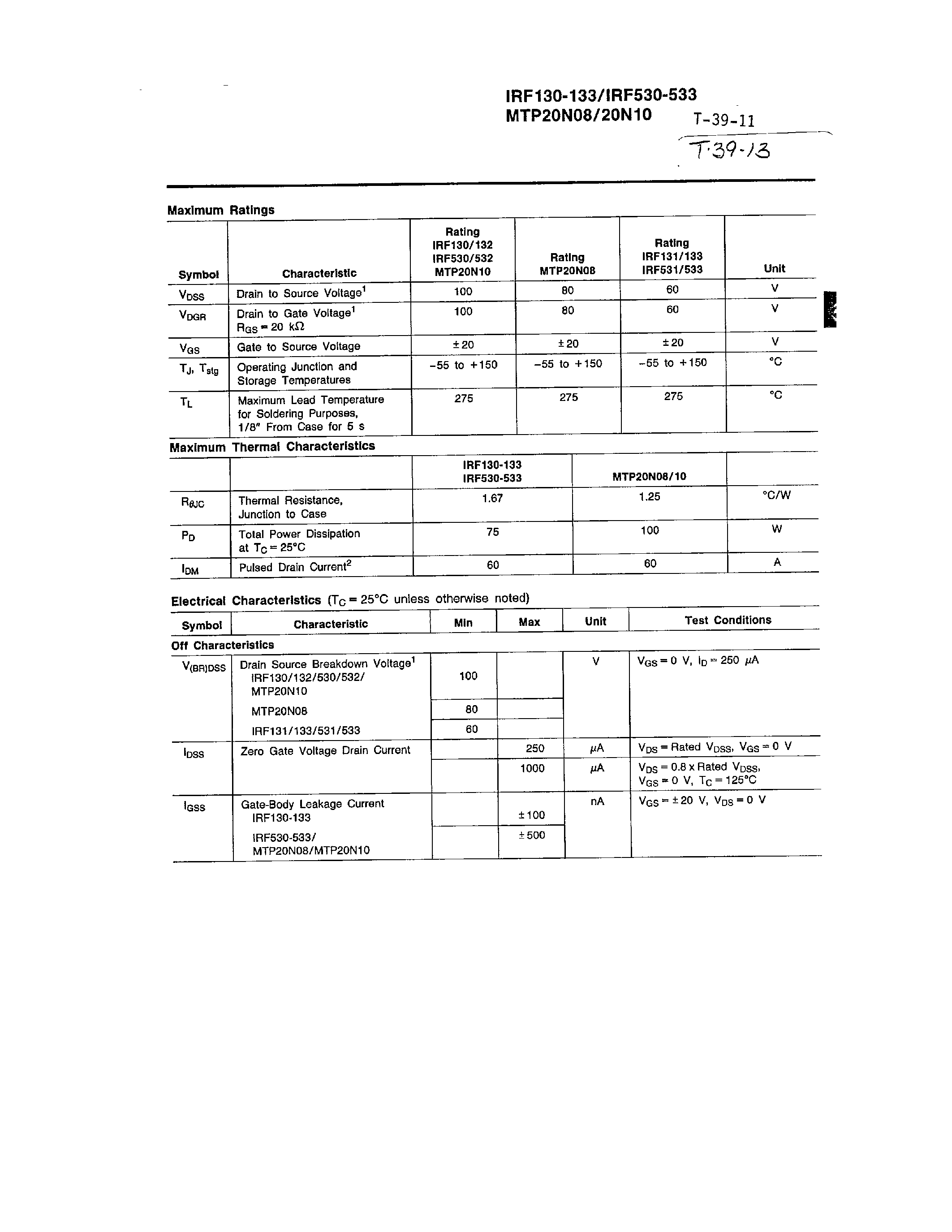 Datasheet MTP20N08 - (MTP20N08 / MTP20N10) N-Channel Power MOSFETs page 2