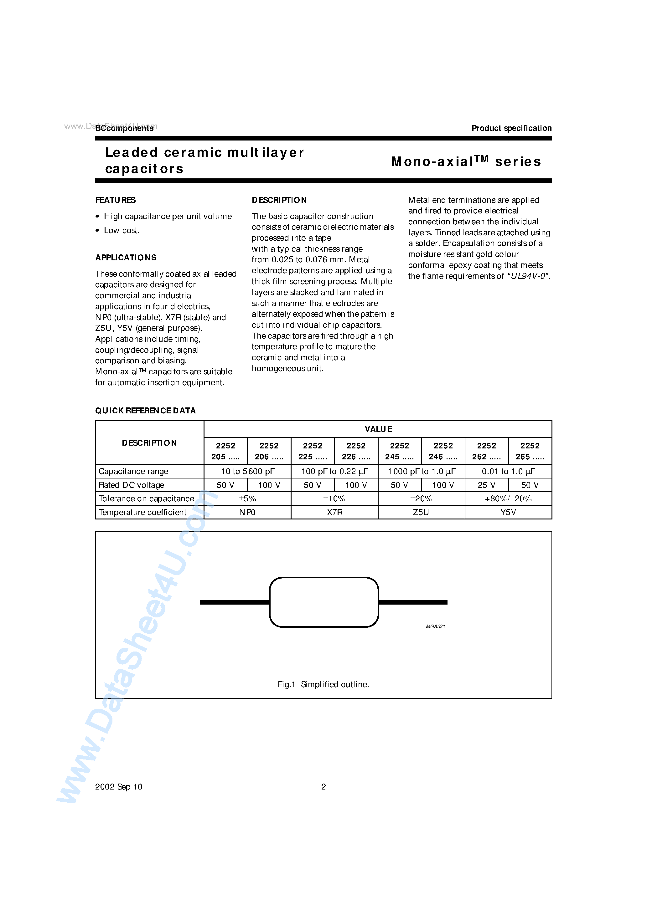 Datasheet A471Jxxxx - Leaded ceramic multilayer capacitors page 2
