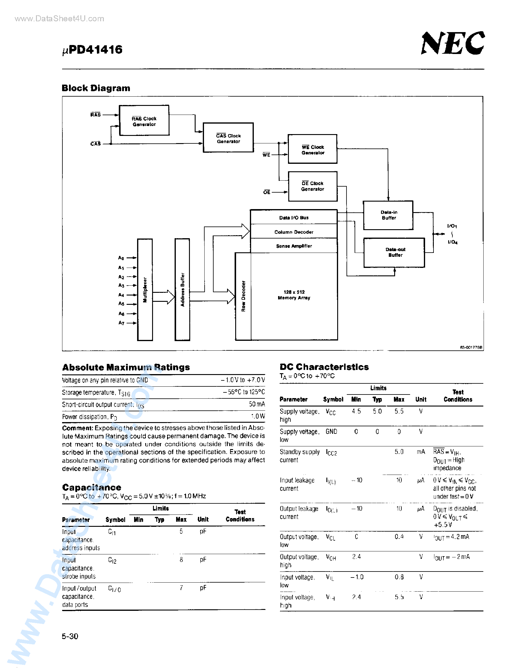 Datasheet UPD41416 page 2 Datasheet UPD41416 - 16K x 4-Bit DRAM page 2