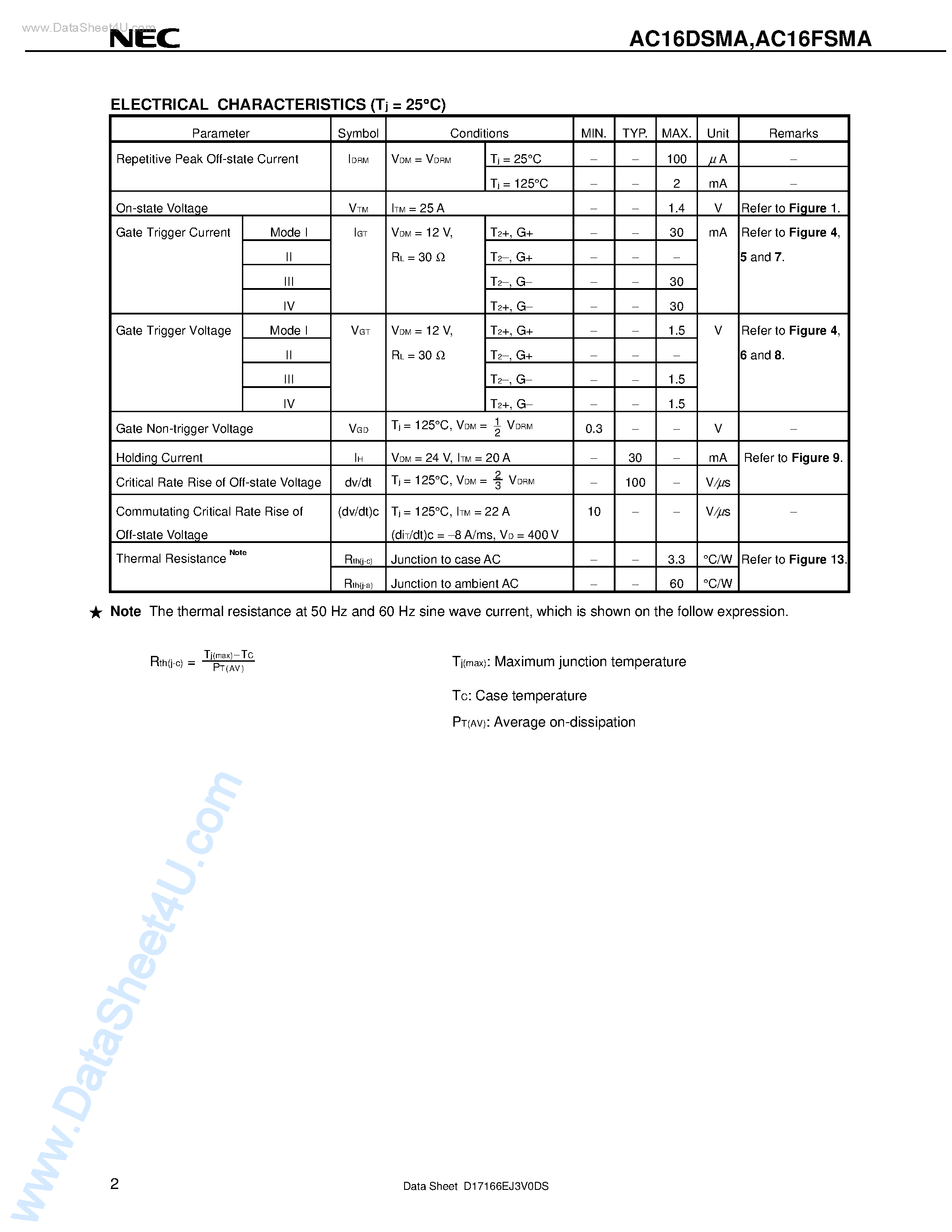 Datasheet AC16DSMA - (AC16DSMA / AC16FSMA) 16A MOLD ISOLATED TRIAC page 2