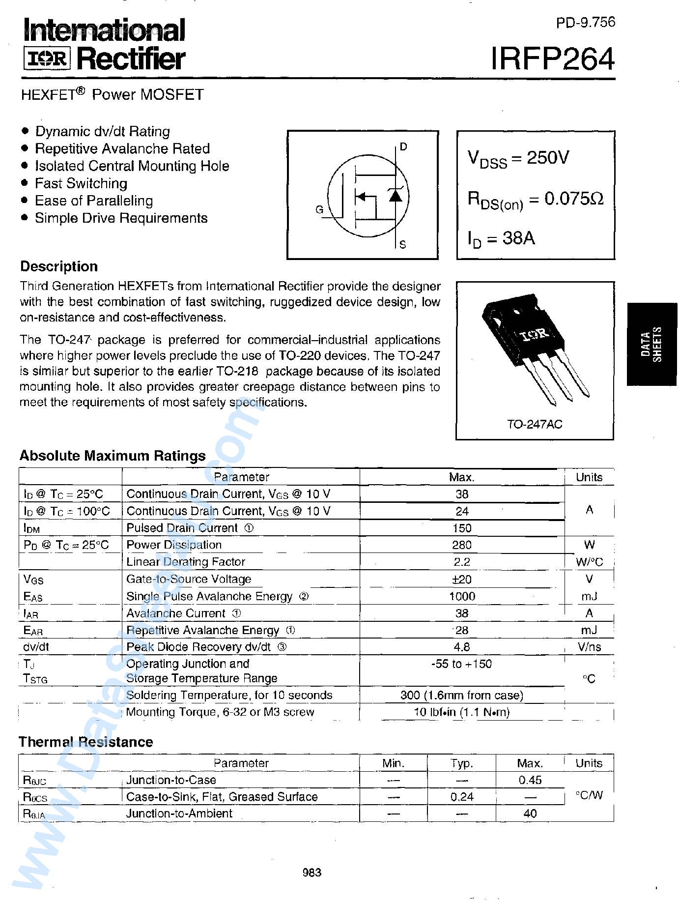 Даташит IRFP264 - Power MOSFET страница 1