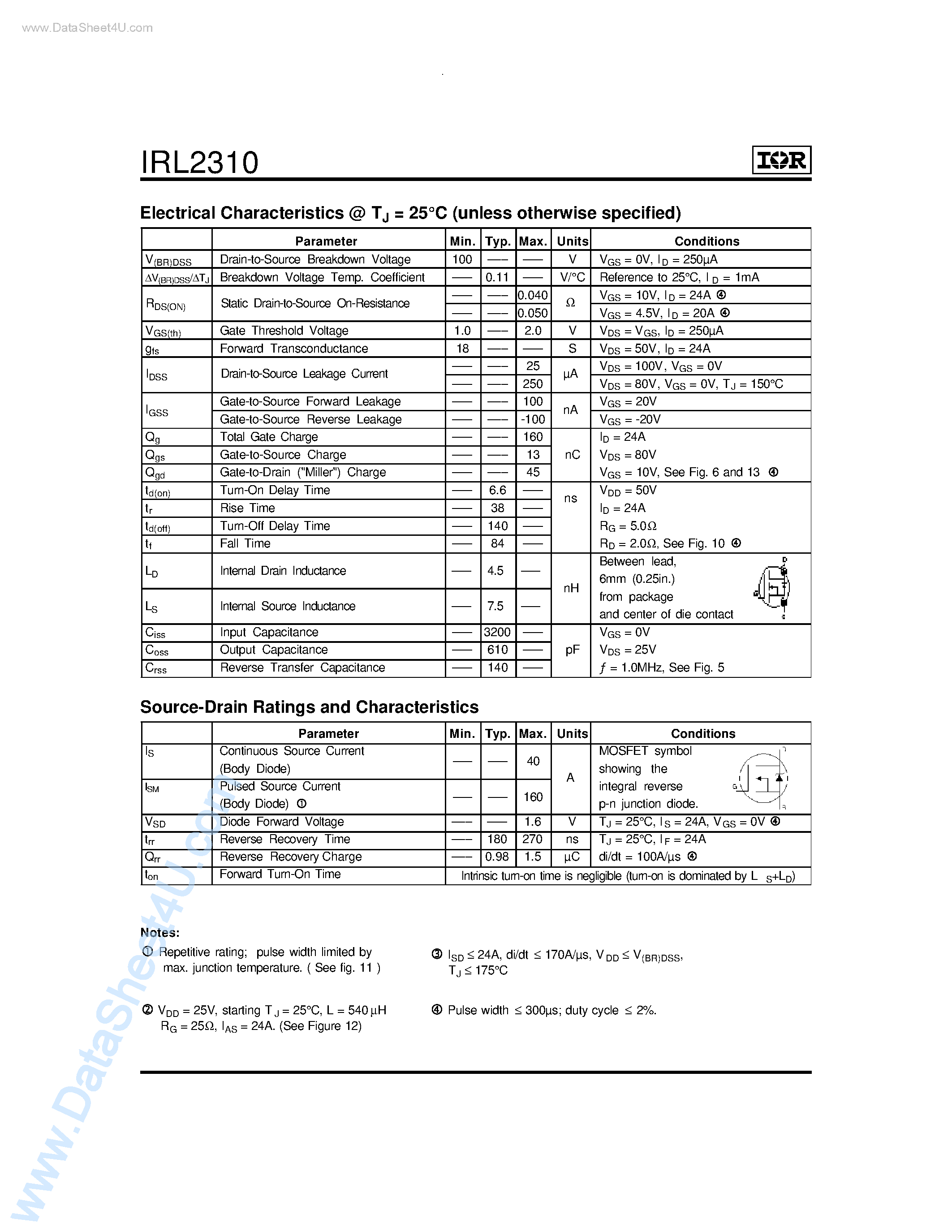 Datasheet IRL2310 page 2 Datasheet IRL2310 - Power MOSFET page 2