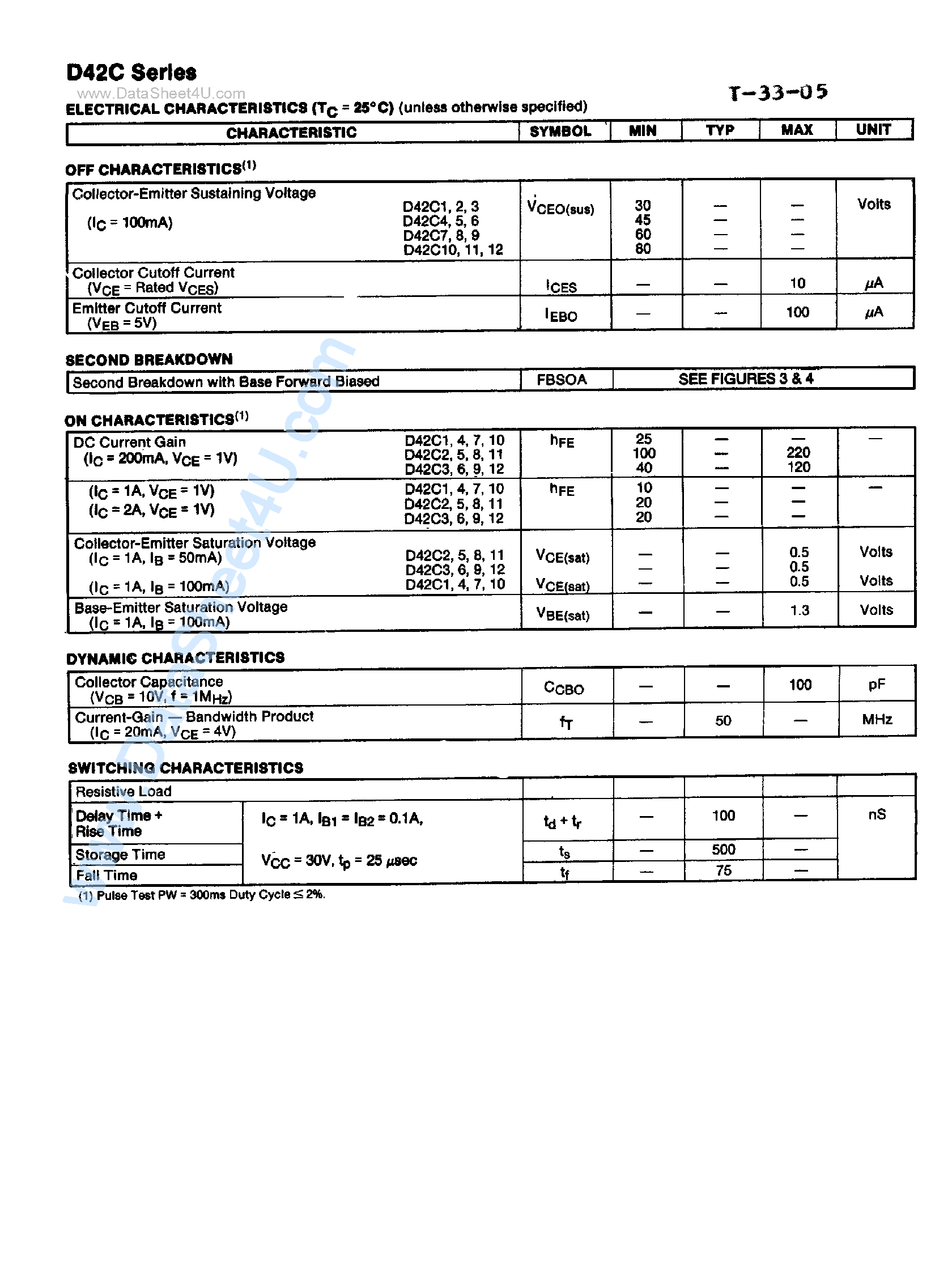 Даташит D42C1 - (D42C Series) 3-Ampere Silicon NPN Power Transistors страница 2