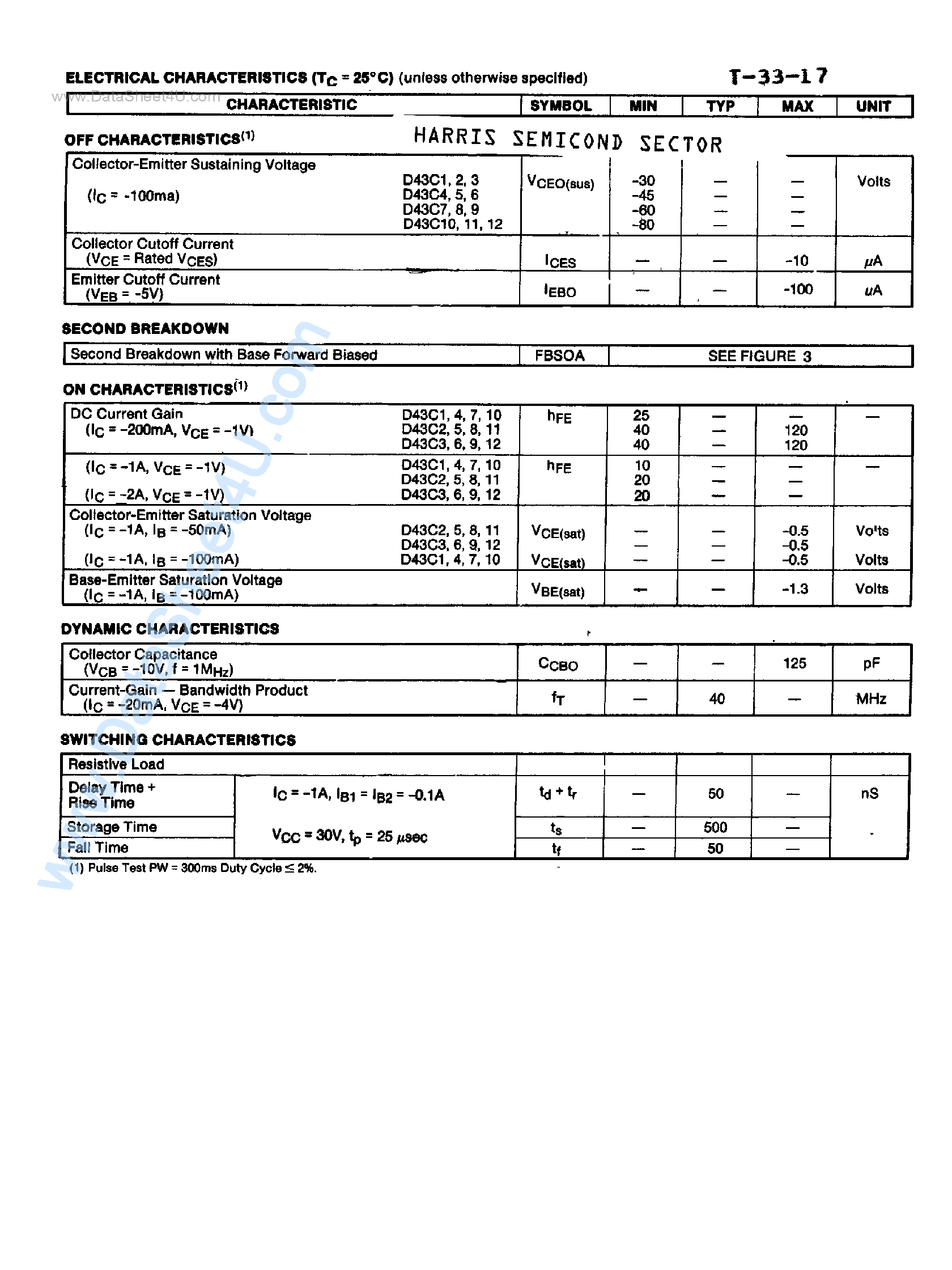 Datasheet D43C1 - (D43C Series) 3-Ampere Silicon PNP Power Transistors page 2