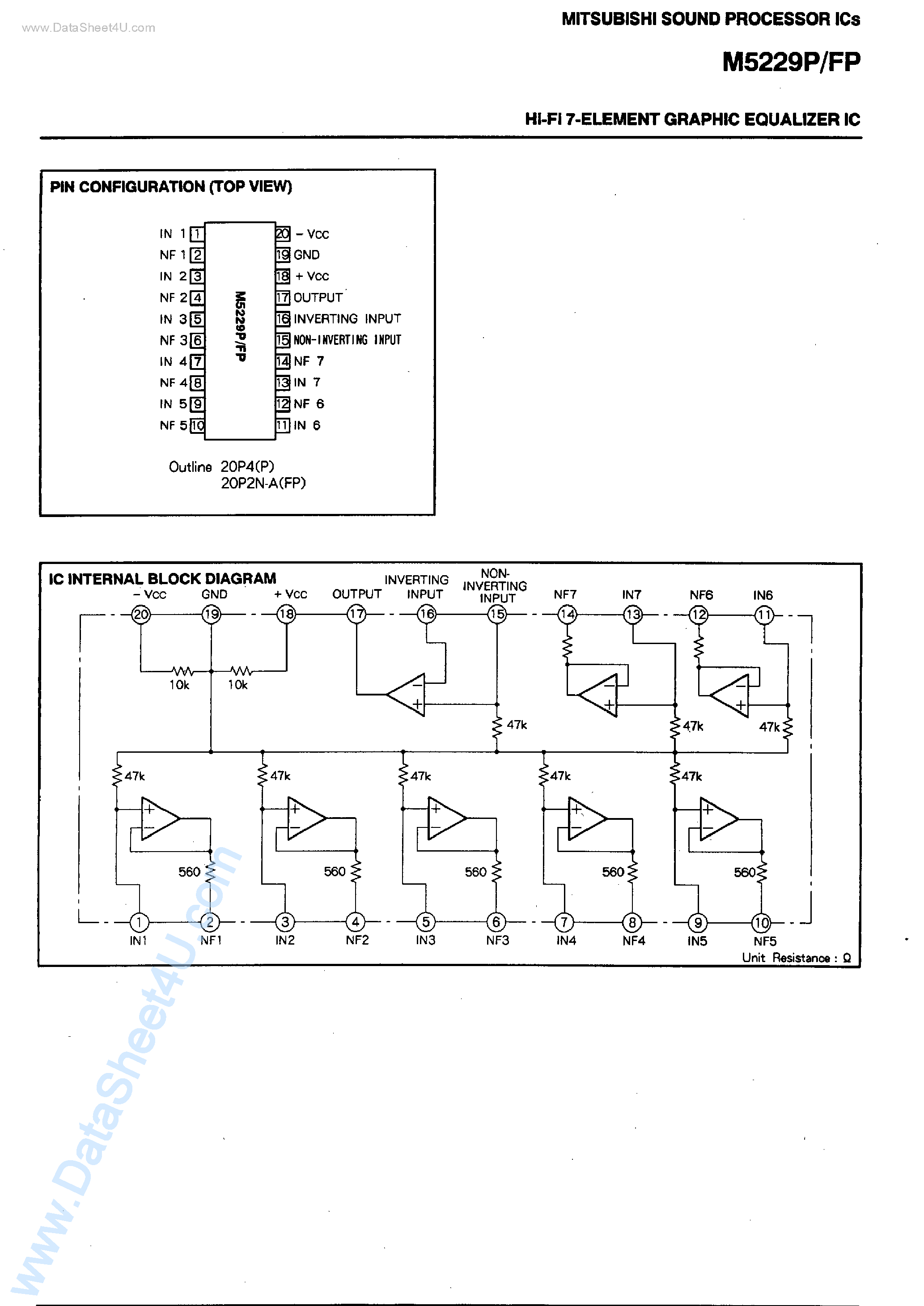 Datasheet M5229FP - Hi-Hi 7-Element Graphic Equalizer IC page 2