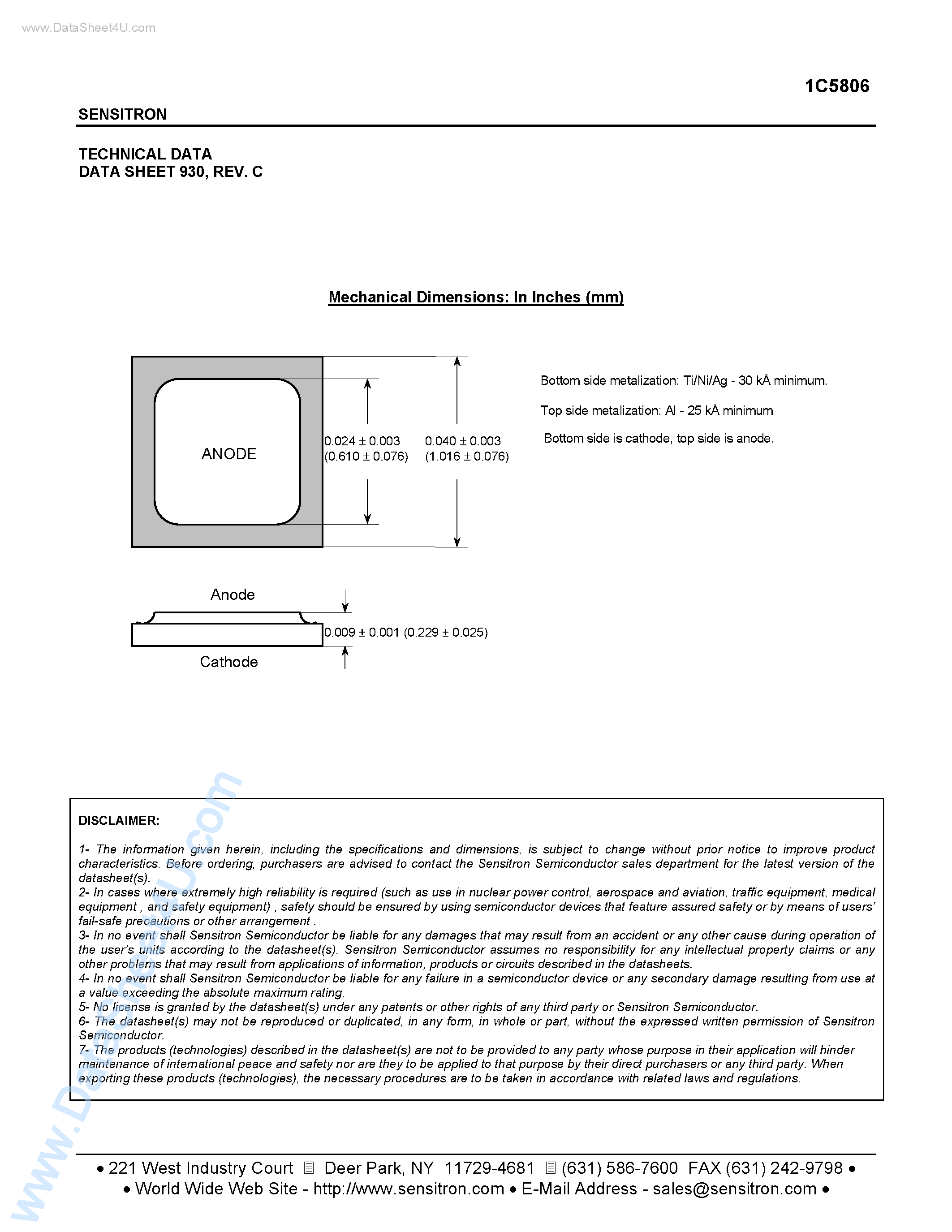 Datasheet 1C5806 - ULTRA FAST RECOVERY SILICON RECTIFIER DIE page 2