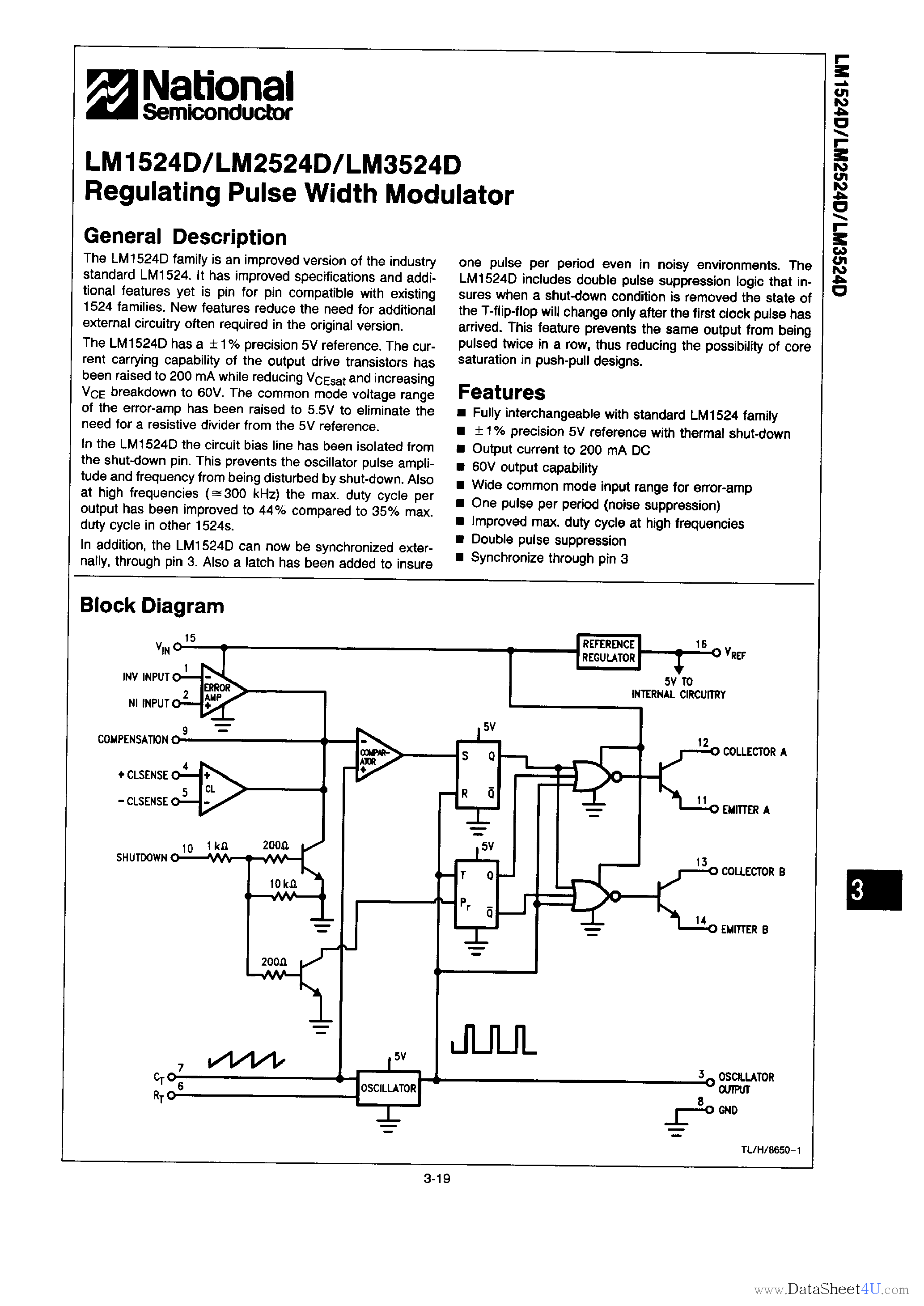Datasheet LM1524D - Regulating Pulse Width Modulator page 1